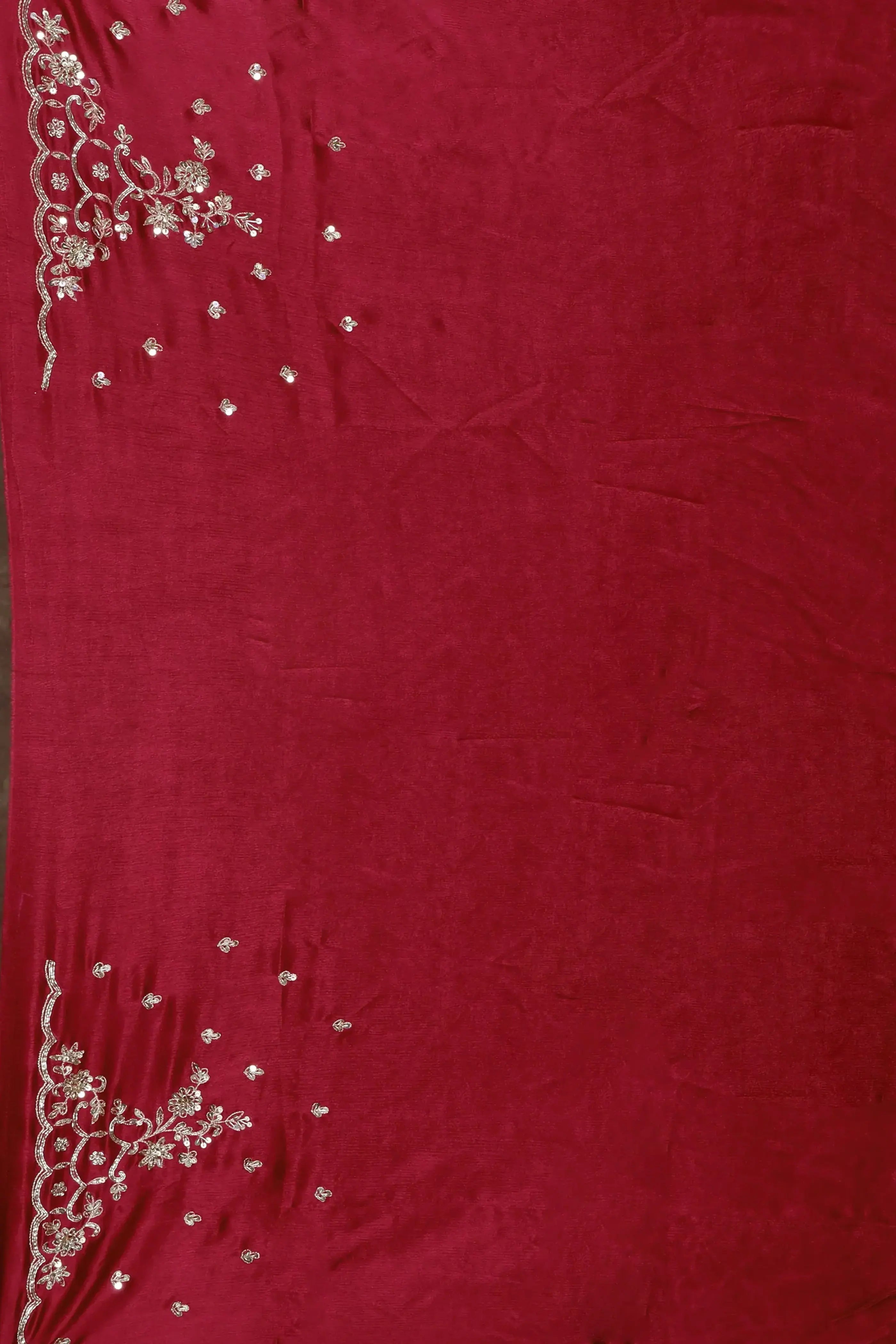 Red Crepe Satin Saree With Blouse Piece
