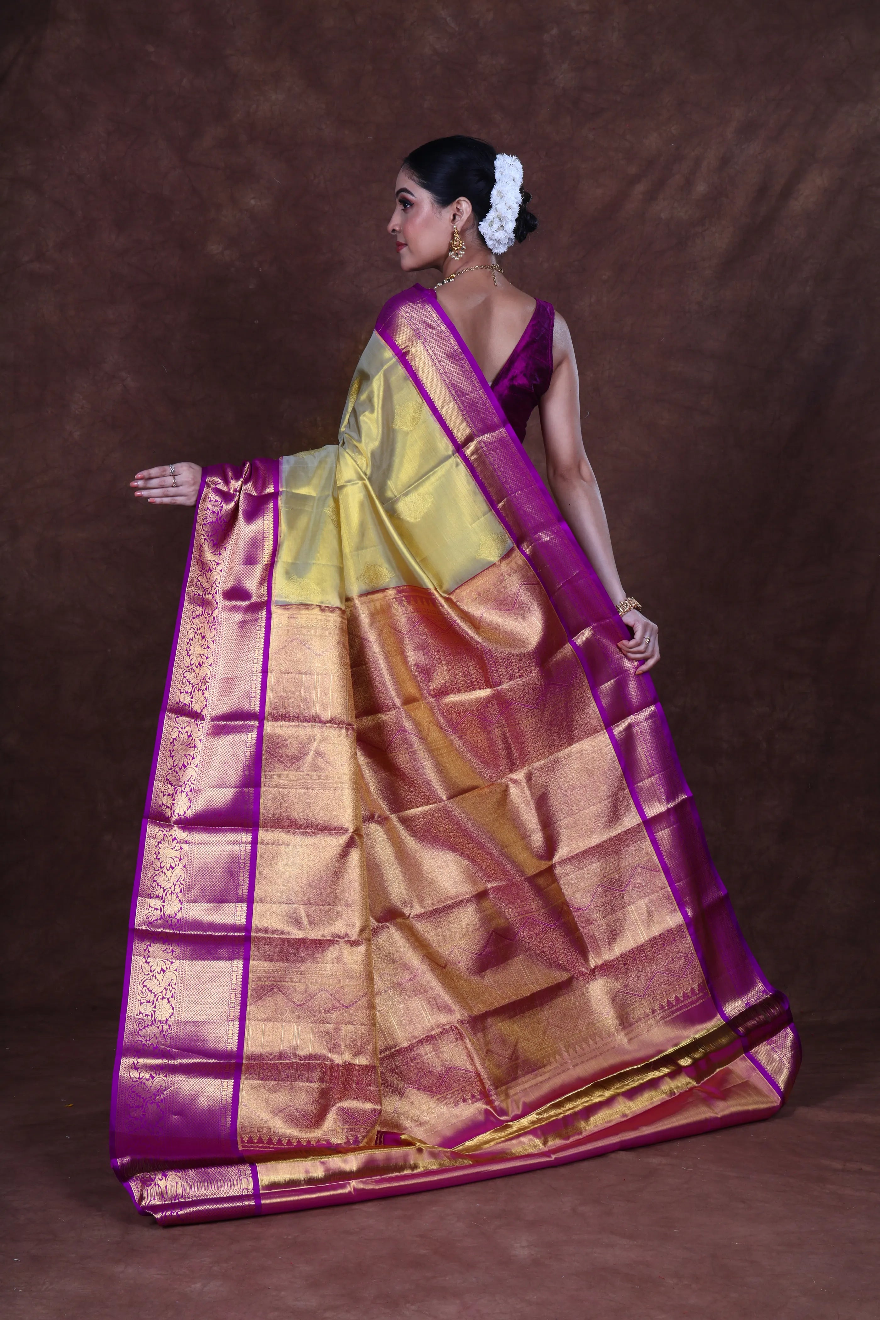 Beige Tissue Kanjivaram Saree With Blouse Piece