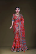 Red & Rani Crepe Satin Saree With Blouse Piece