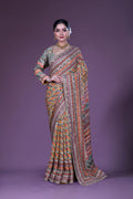 Yellow Multicolor Chiffon Saree With Blouse Piece