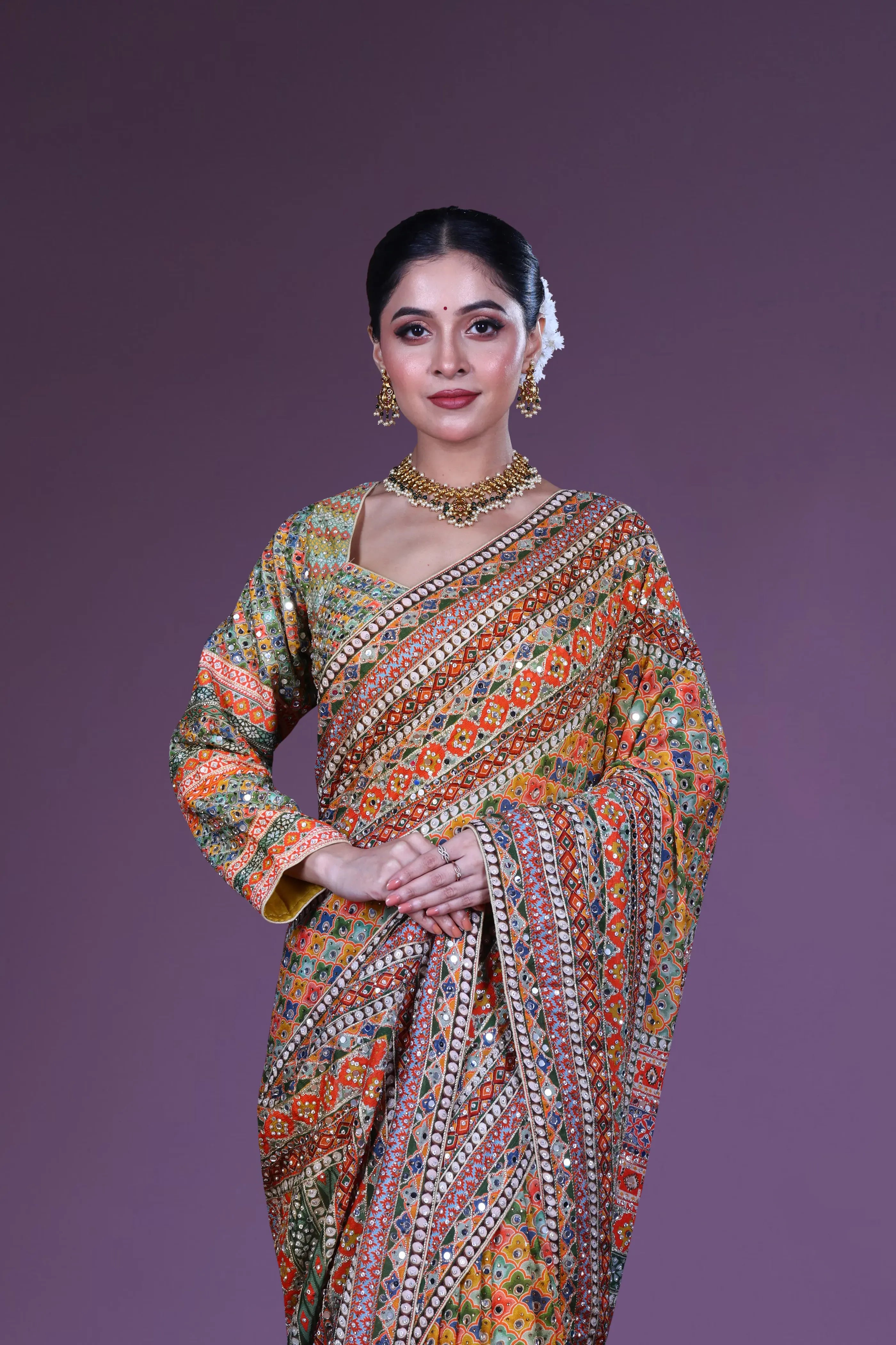 Yellow Multicolor Chiffon Saree With Blouse Piece