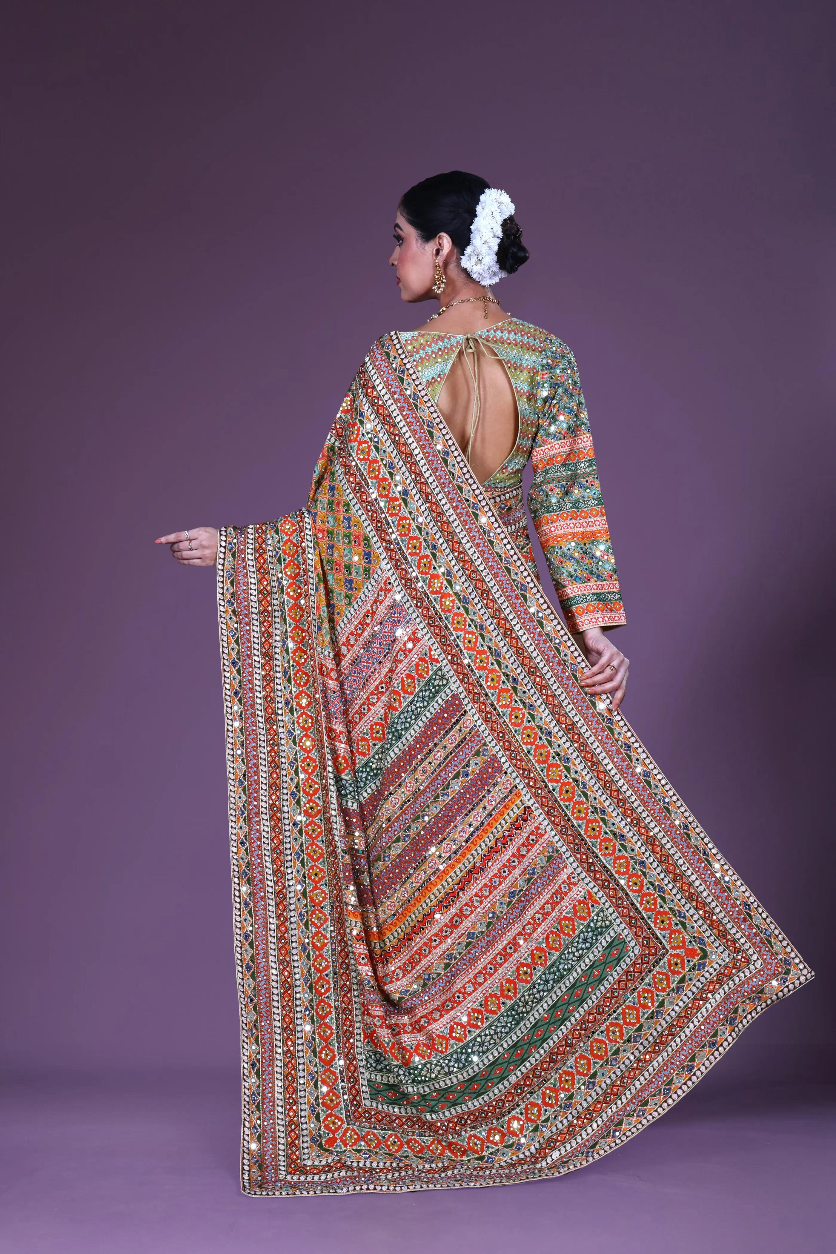 Yellow Multicolor Chiffon Saree With Blouse Piece
