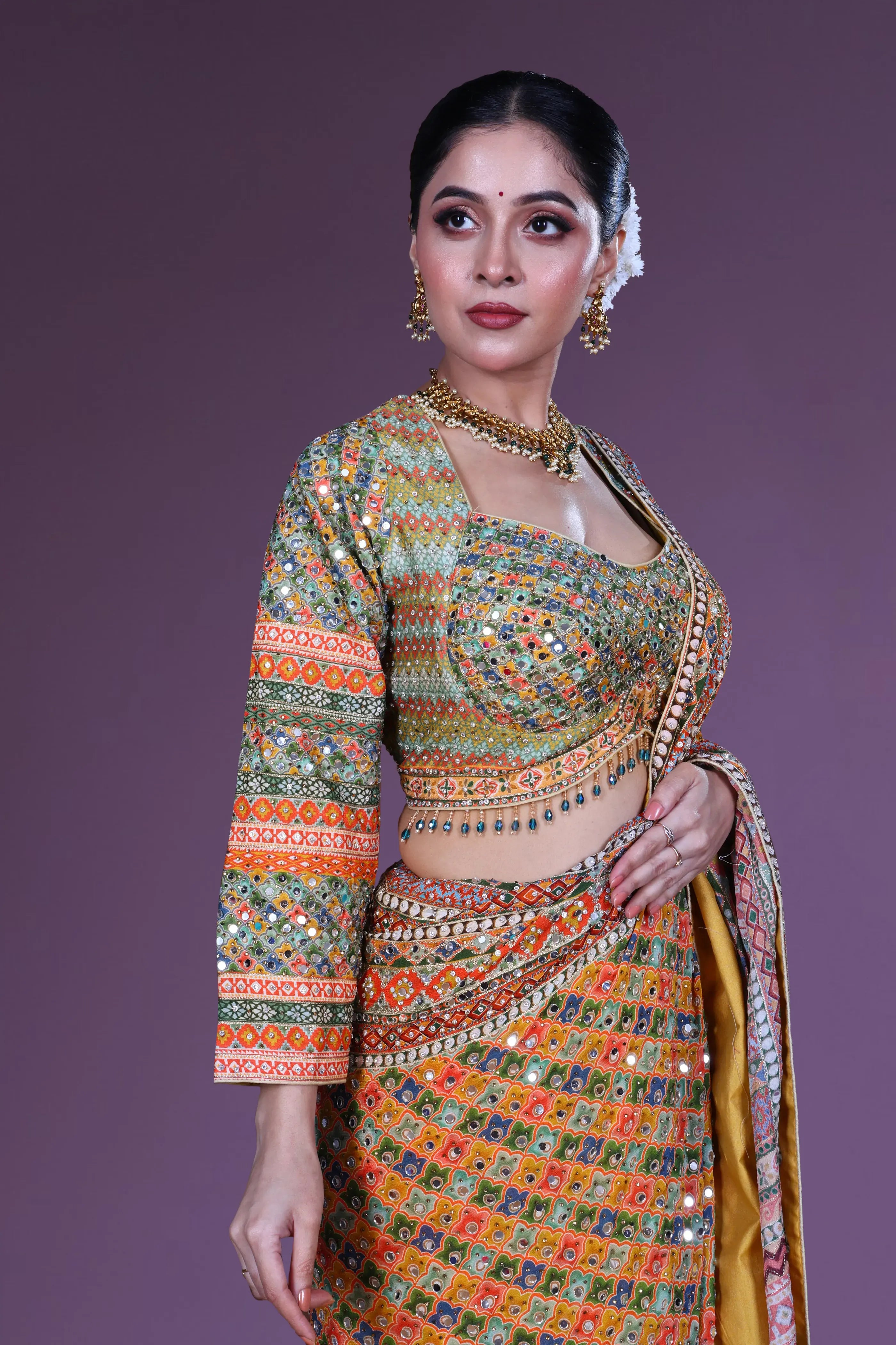 Yellow Multicolor Chiffon Saree With Blouse Piece