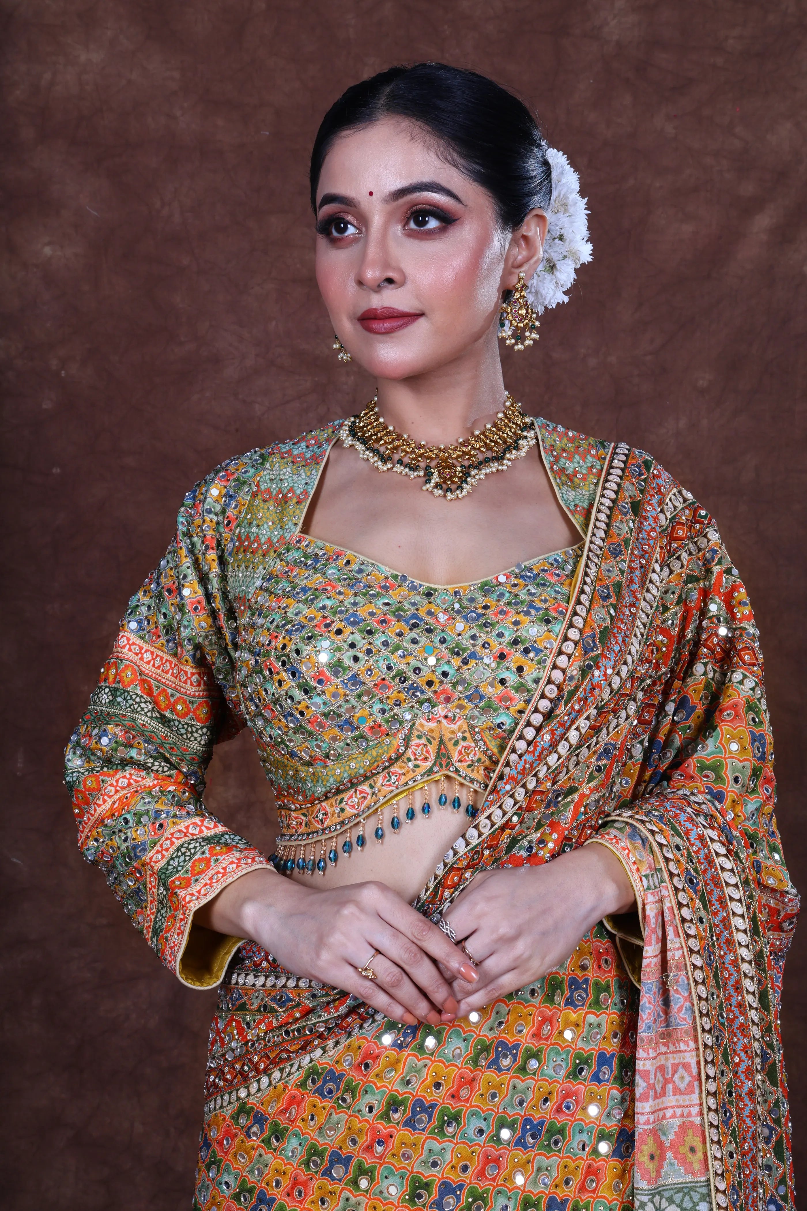 Yellow Multicolor Chiffon Saree With Blouse Piece