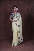 Cream Cotton Linen Saree With Blouse Piece