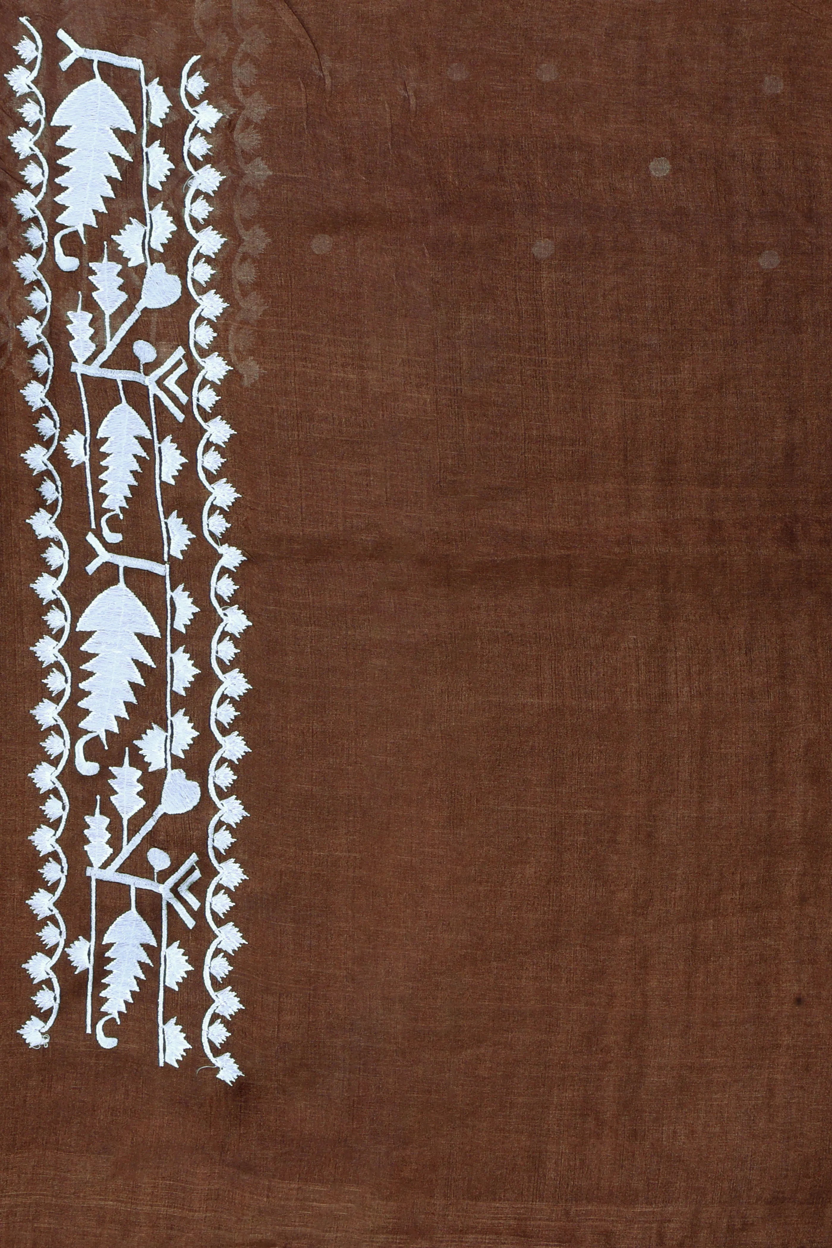 Brown Chocolate Tussar Jamdani Saree With Blouse Piece