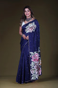 Blue Semi Tussar Saree With Blouse Piece