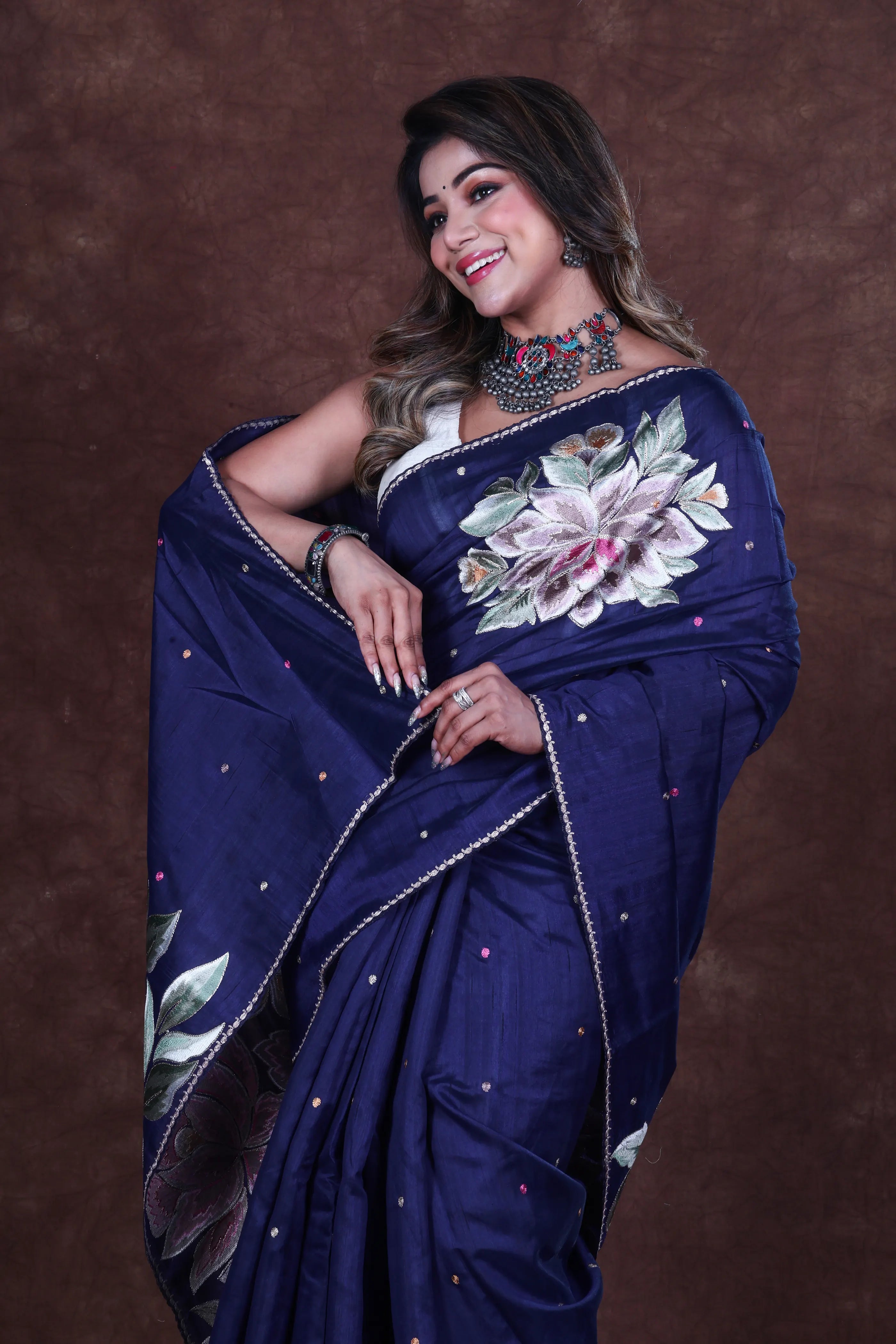 Blue Semi Tussar Saree With Blouse Piece