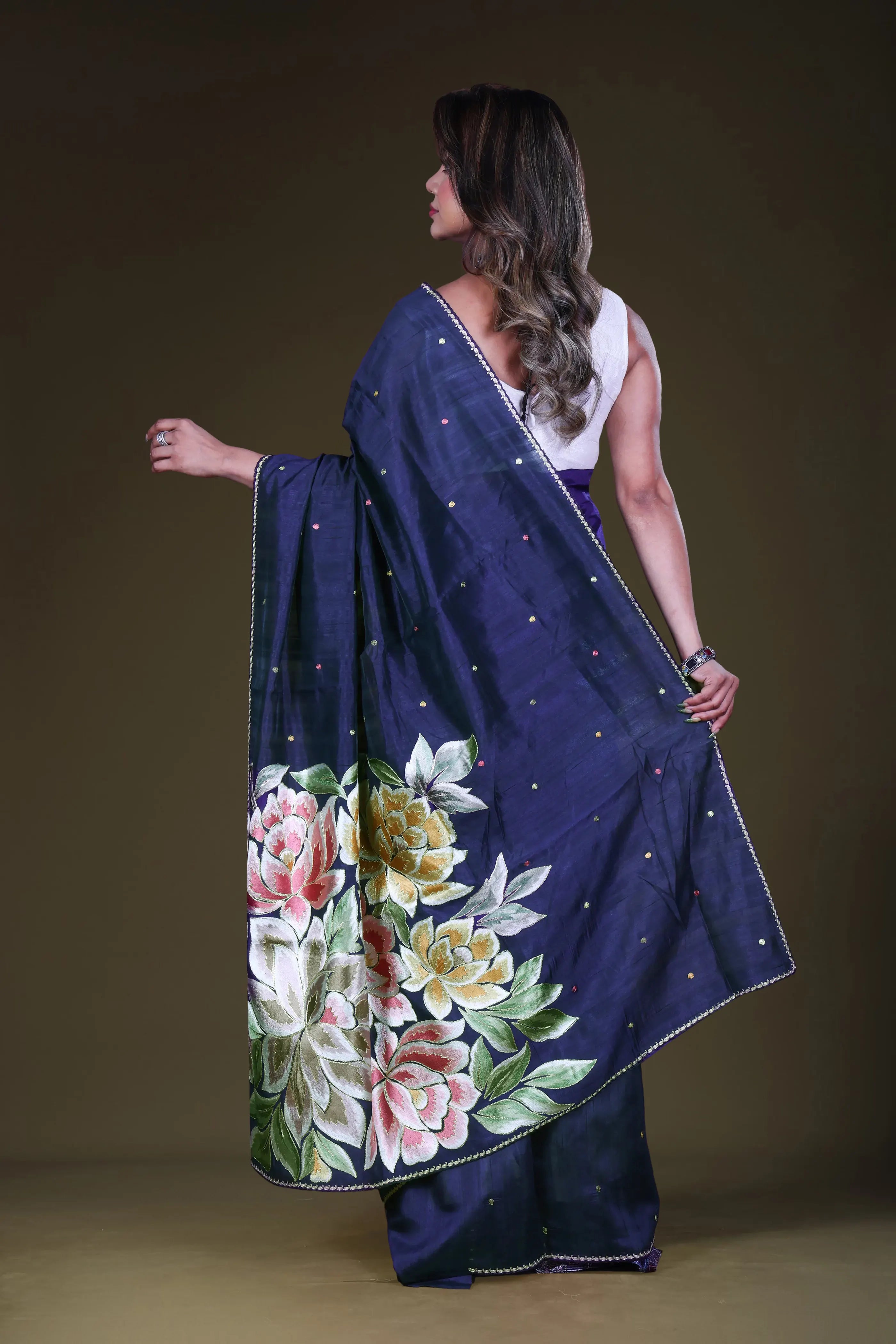 Blue Semi Tussar Saree With Blouse Piece
