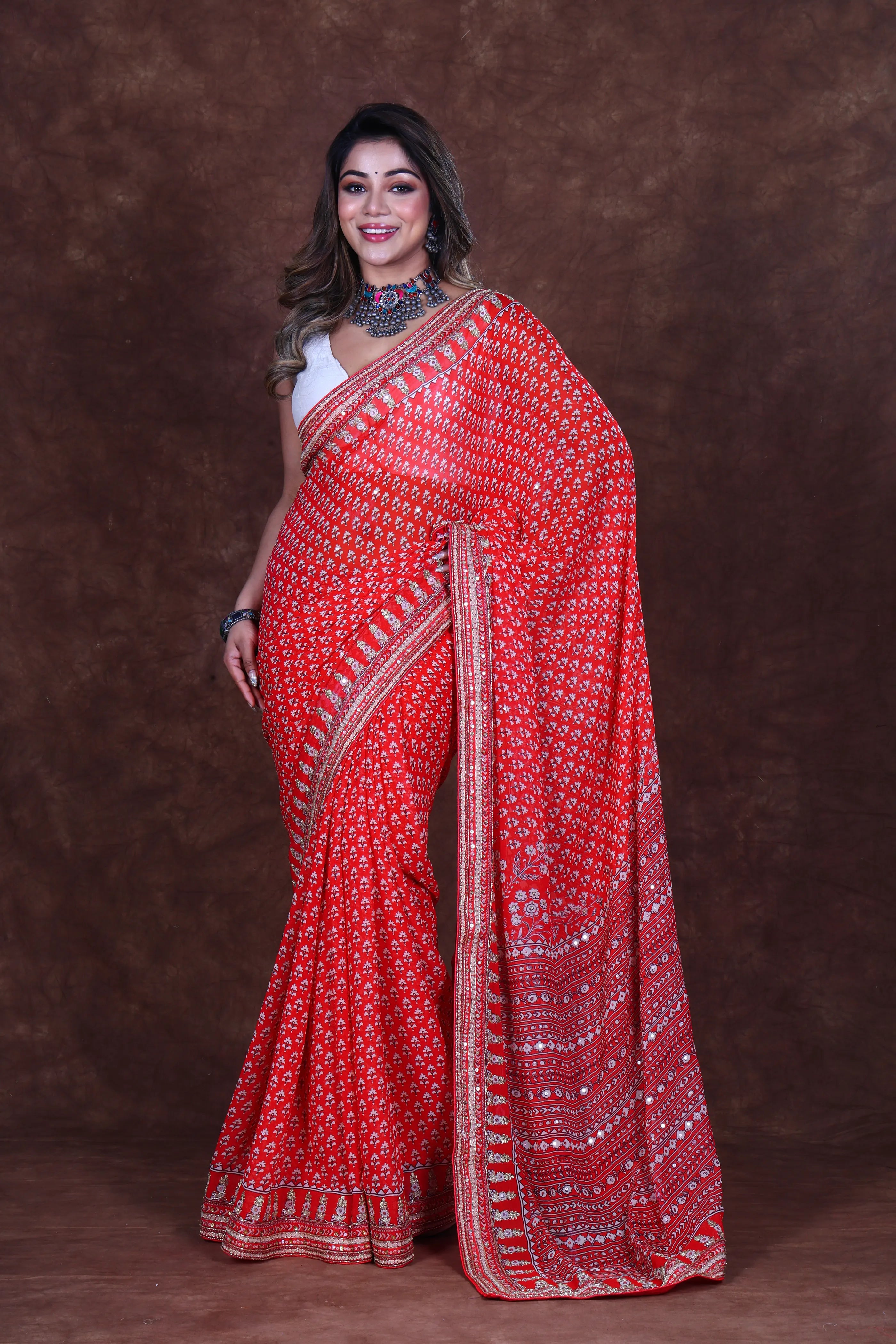 Rouge Chiffon Saree With Blouse Piece