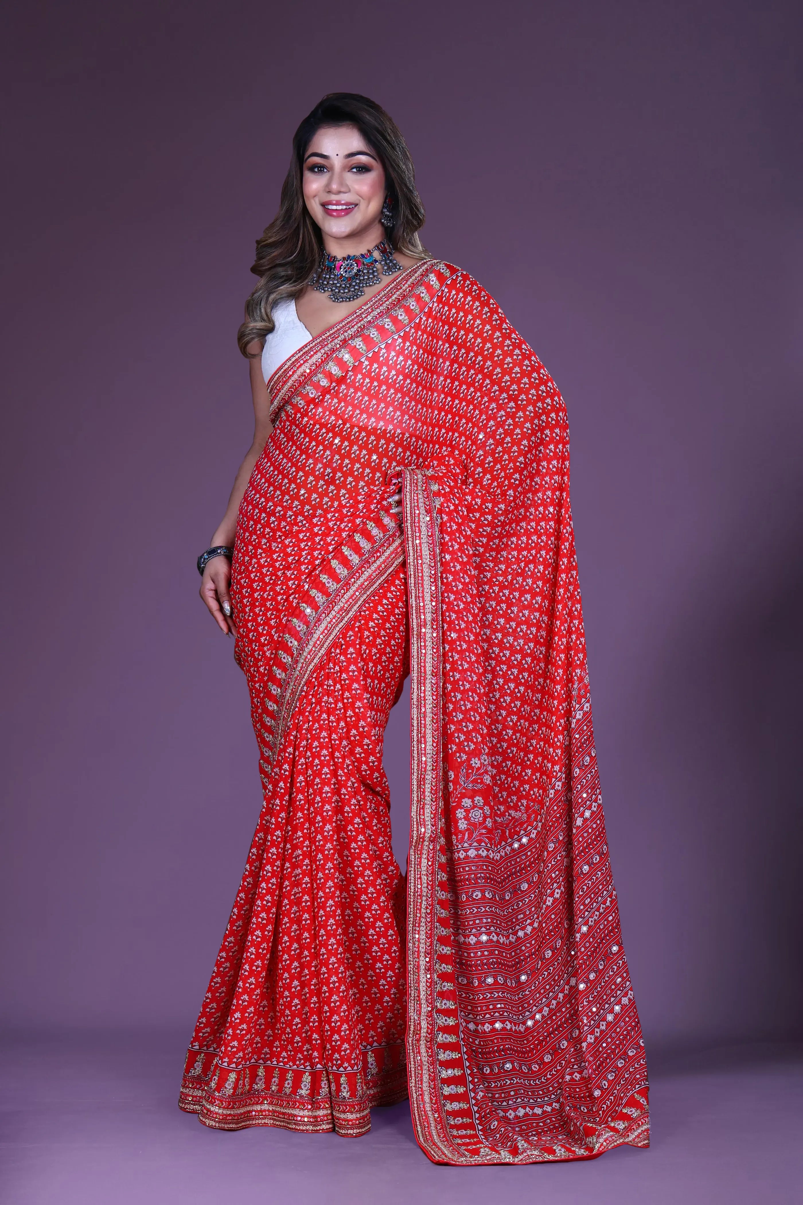 Rouge Chiffon Saree With Blouse Piece