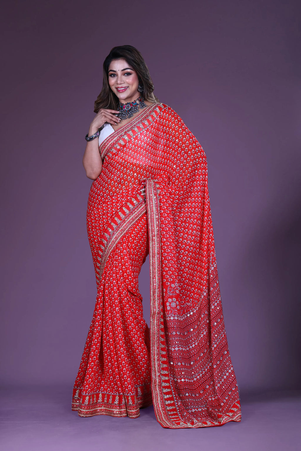 Rouge Chiffon Saree With Blouse Piece