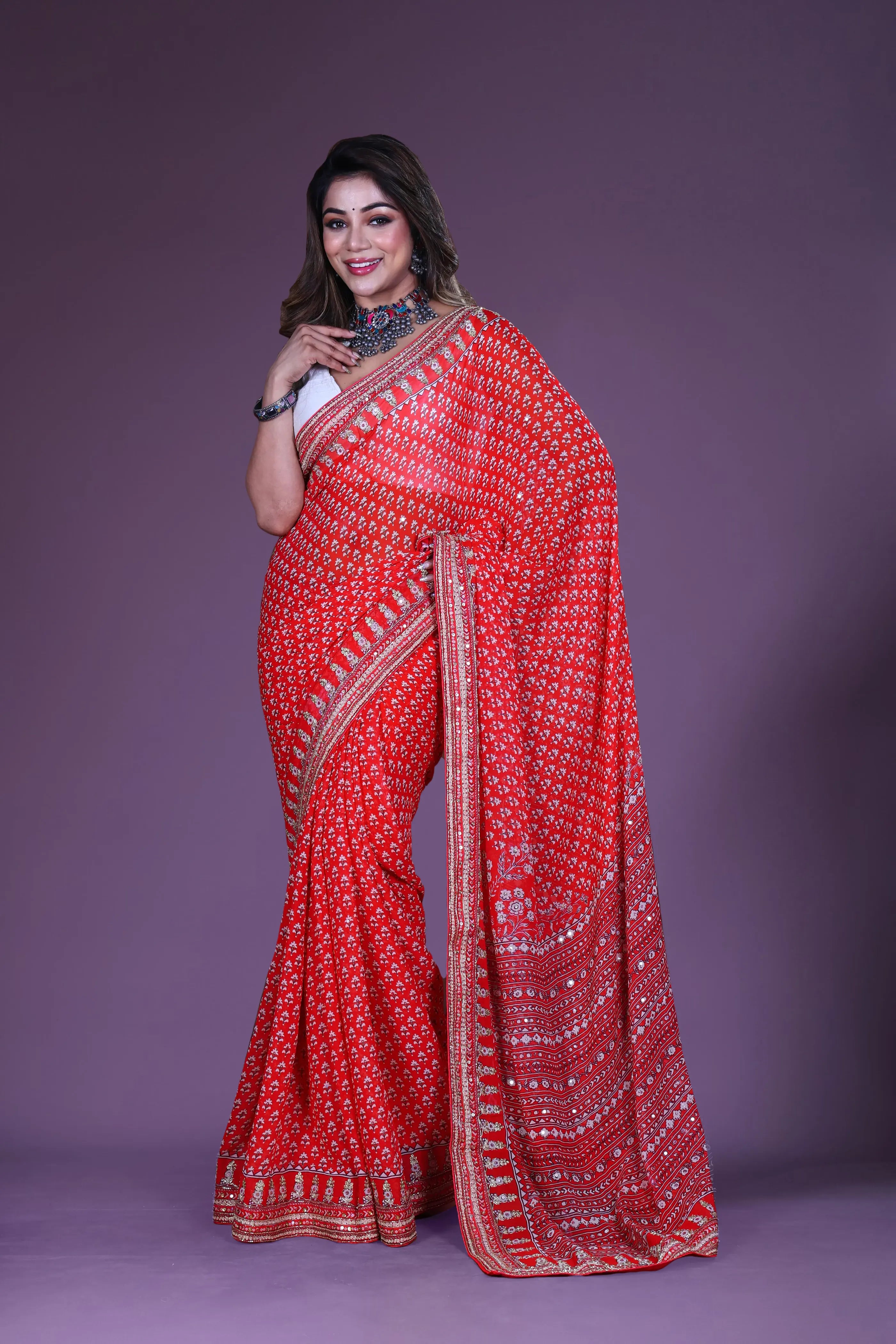Rouge Chiffon Saree With Blouse Piece