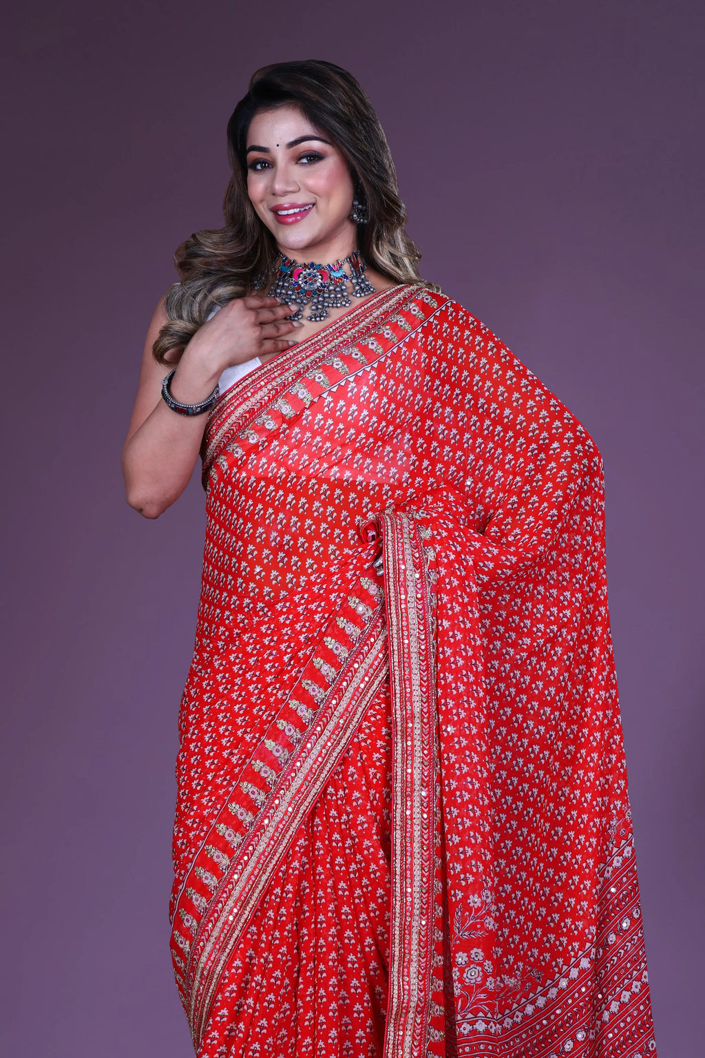 Rouge Chiffon Saree With Blouse Piece