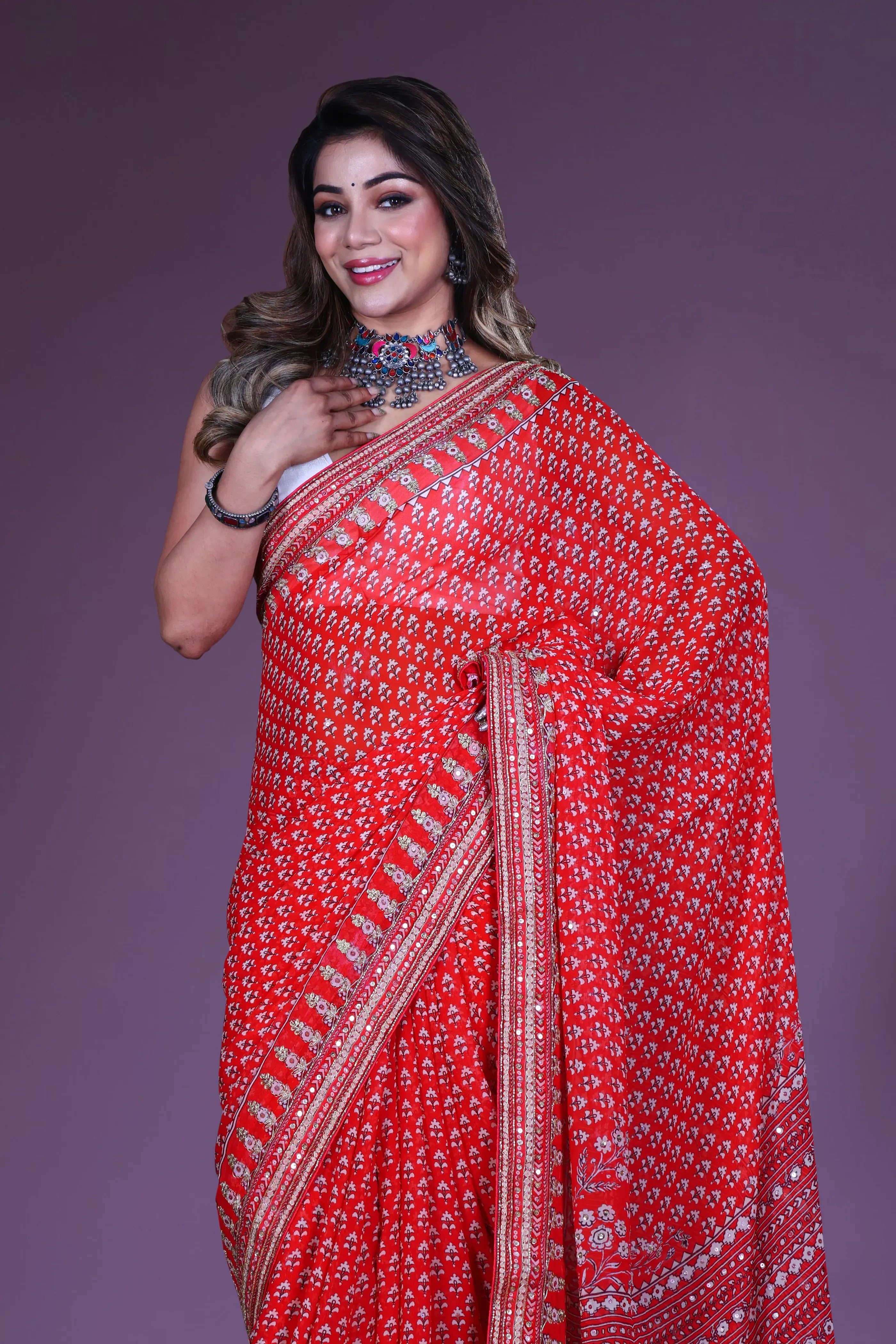 Rouge Chiffon Saree With Blouse Piece