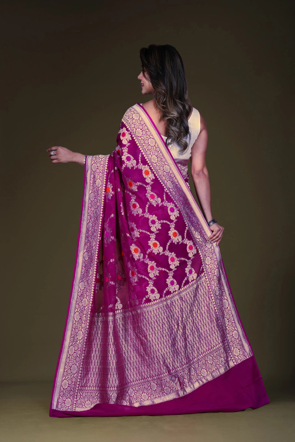 Purple Georgette Banarasi Saree With Blouse Piece