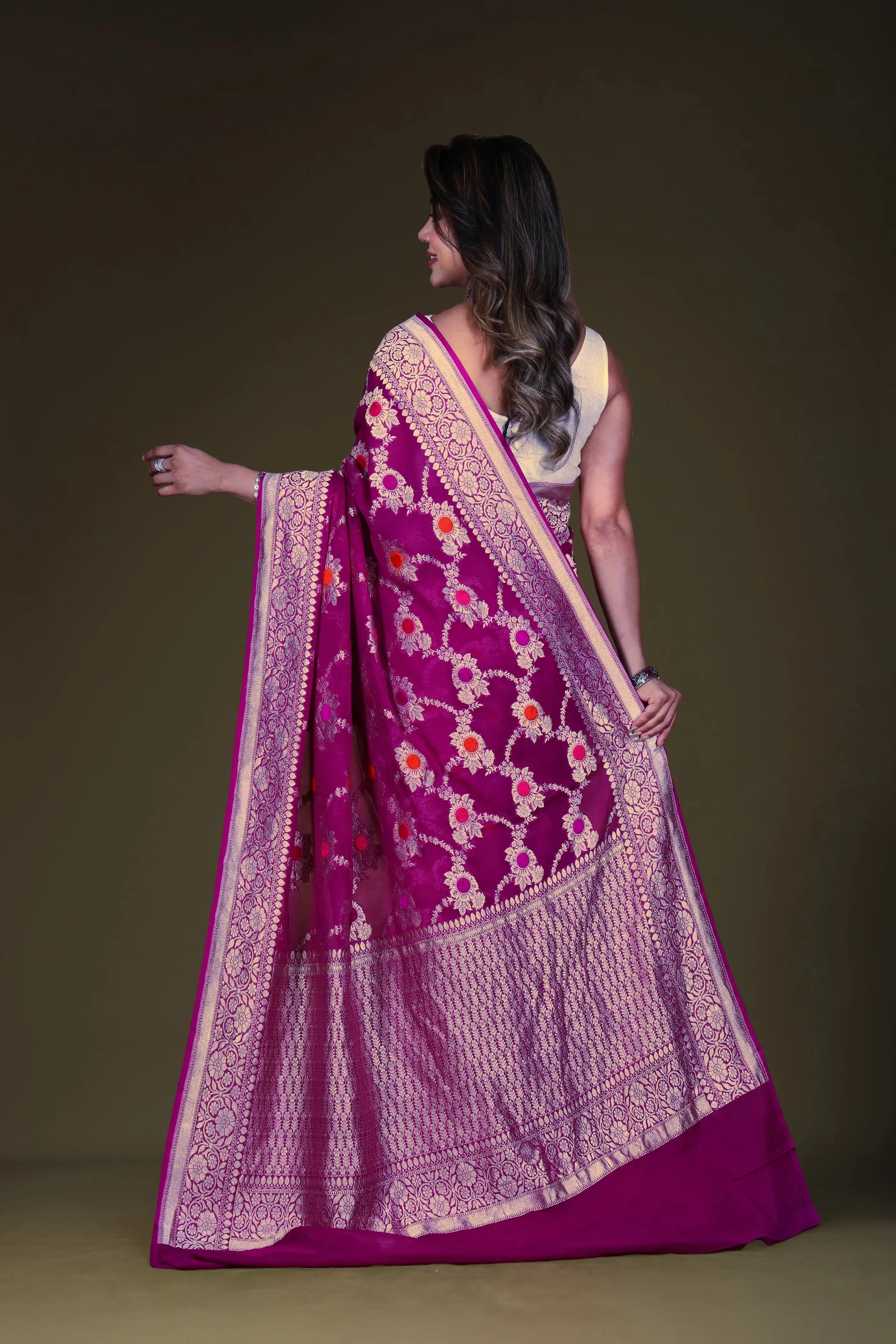 Purple Georgette Banarasi Saree With Blouse Piece