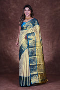 Gold & Rama Green Tissue Kanjivaram Saree With Blouse Piece