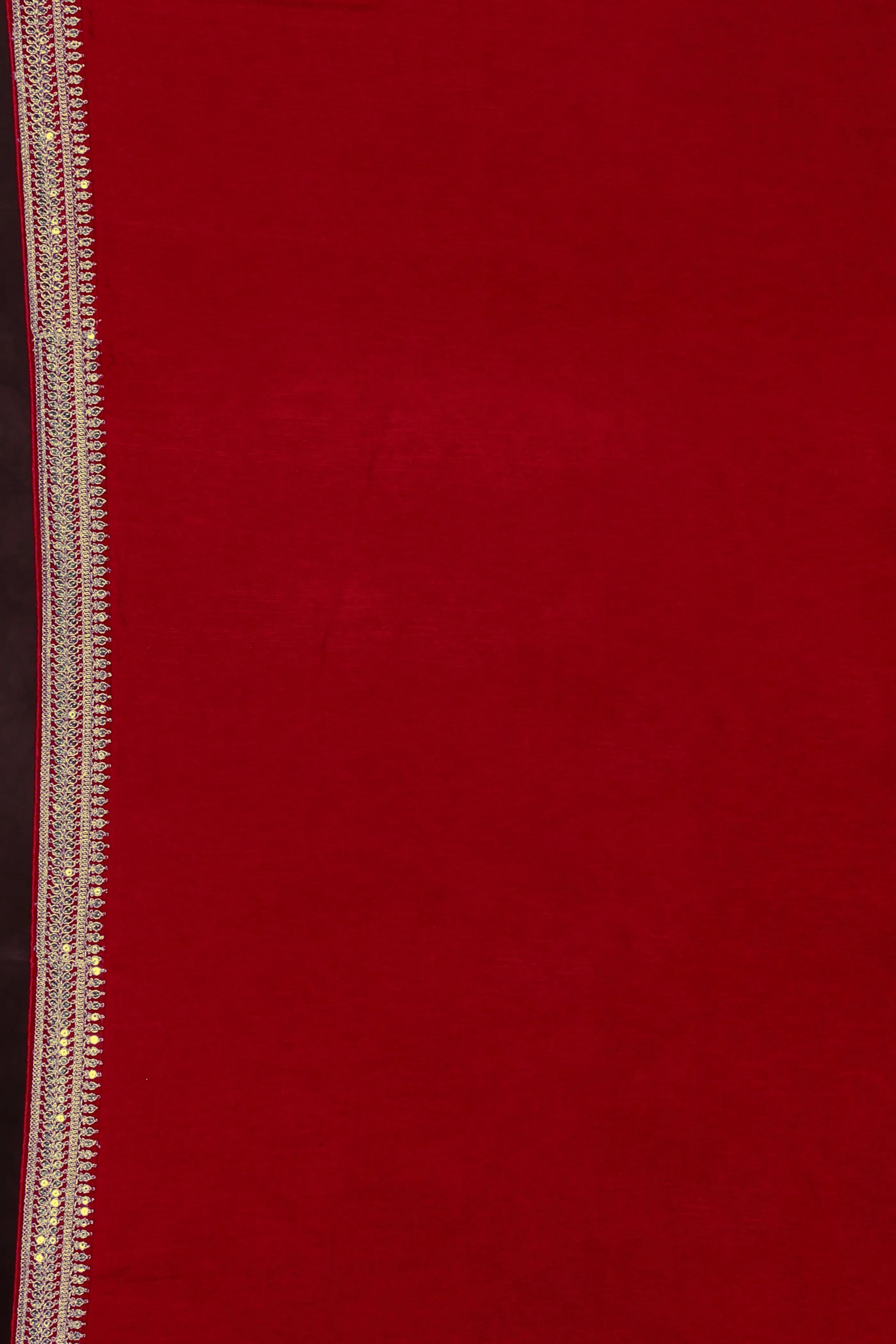 White & Red Semi Chiffon Banarasi With Blouse Piece