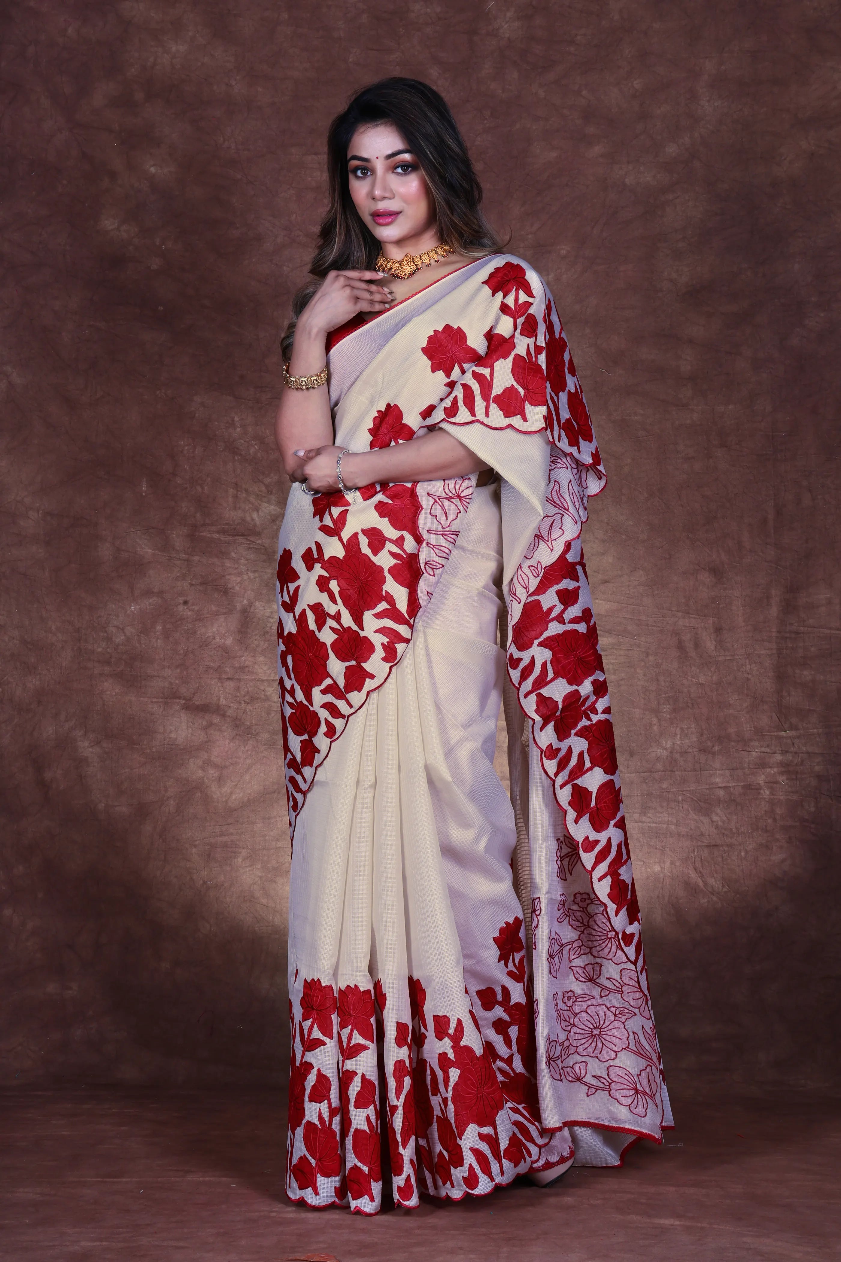 Light Beige Semi Kota Saree With Blouse Piece