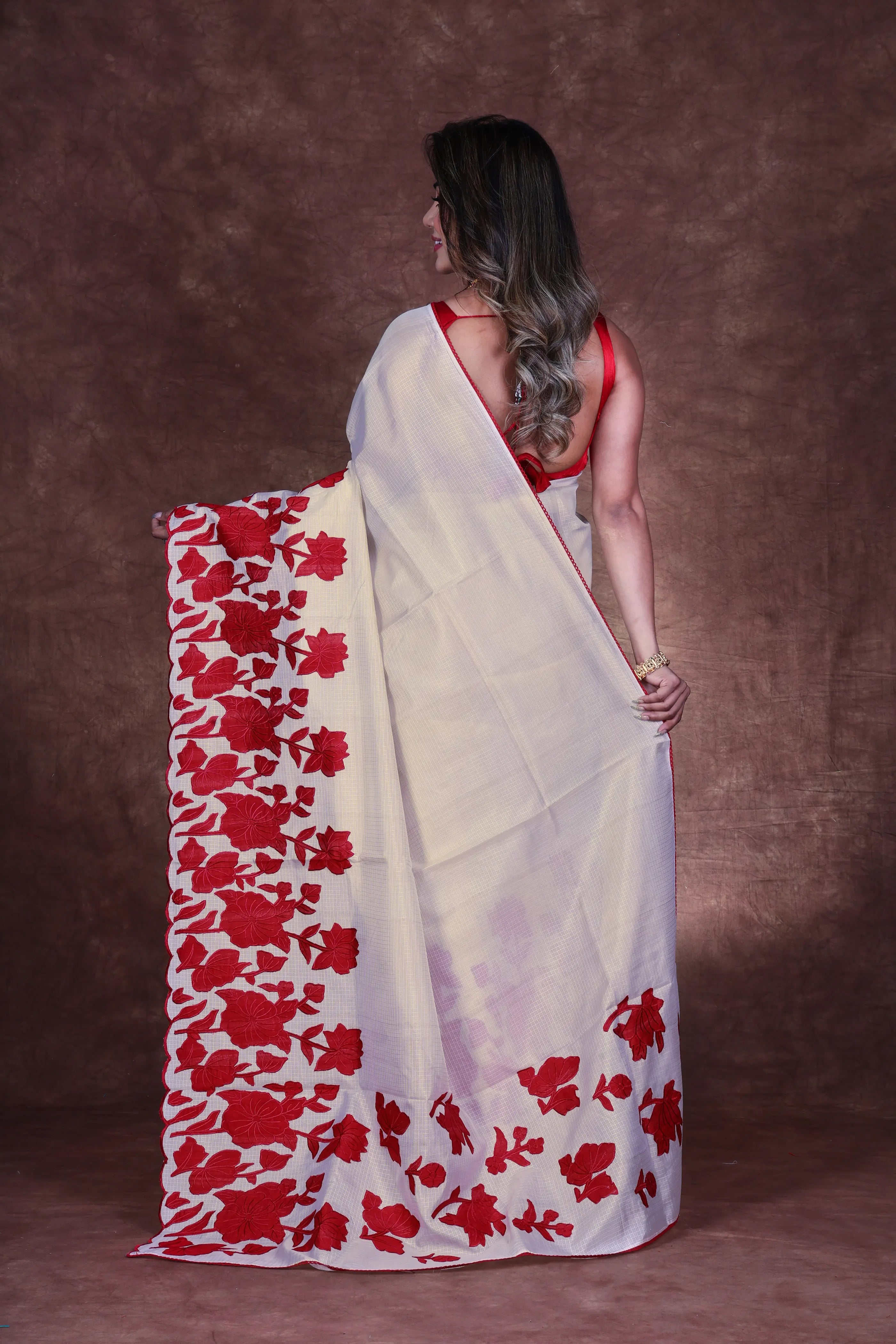 Light Beige Semi Kota Saree With Blouse Piece