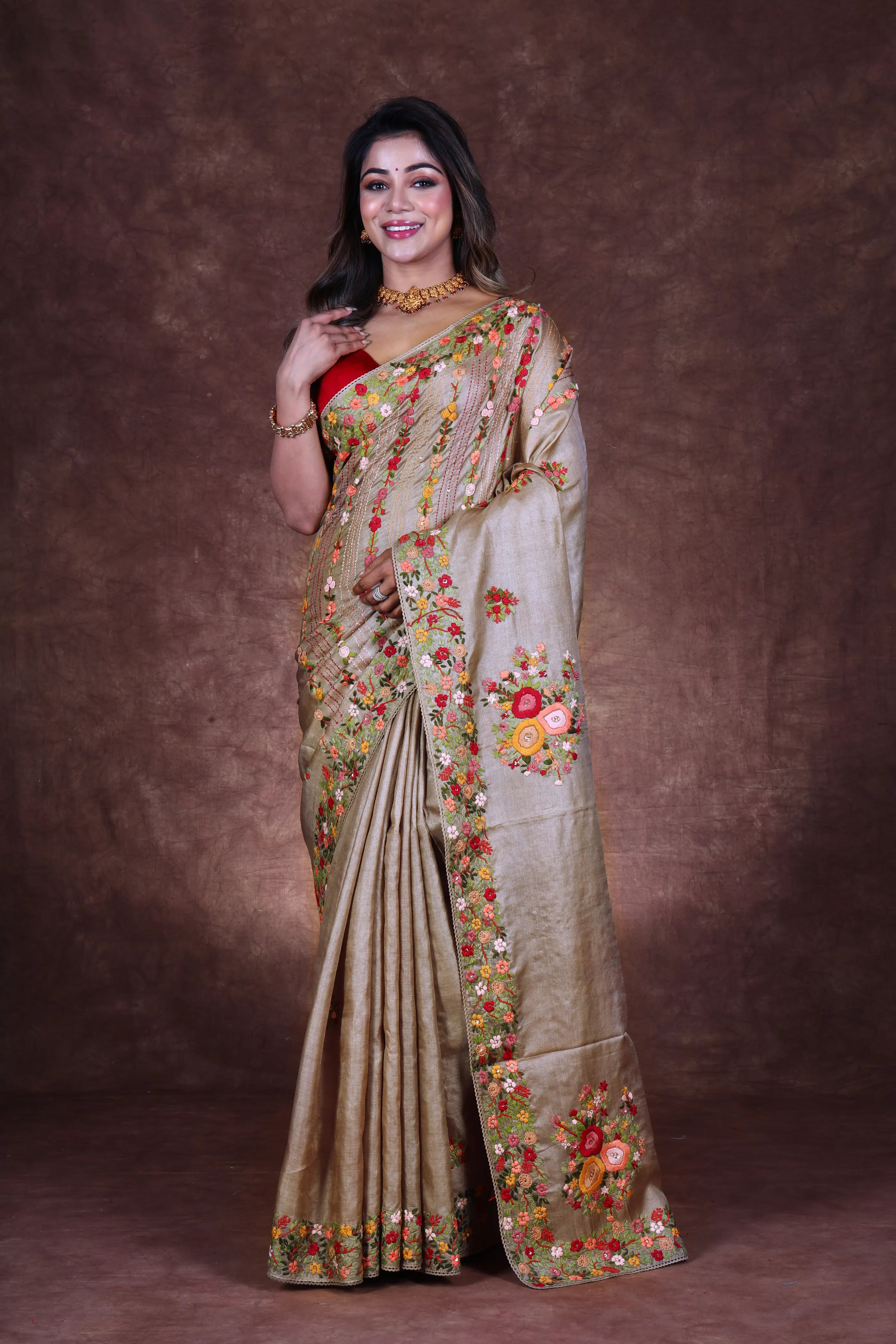 Light Brown Tussar Saree With Blouse Piece