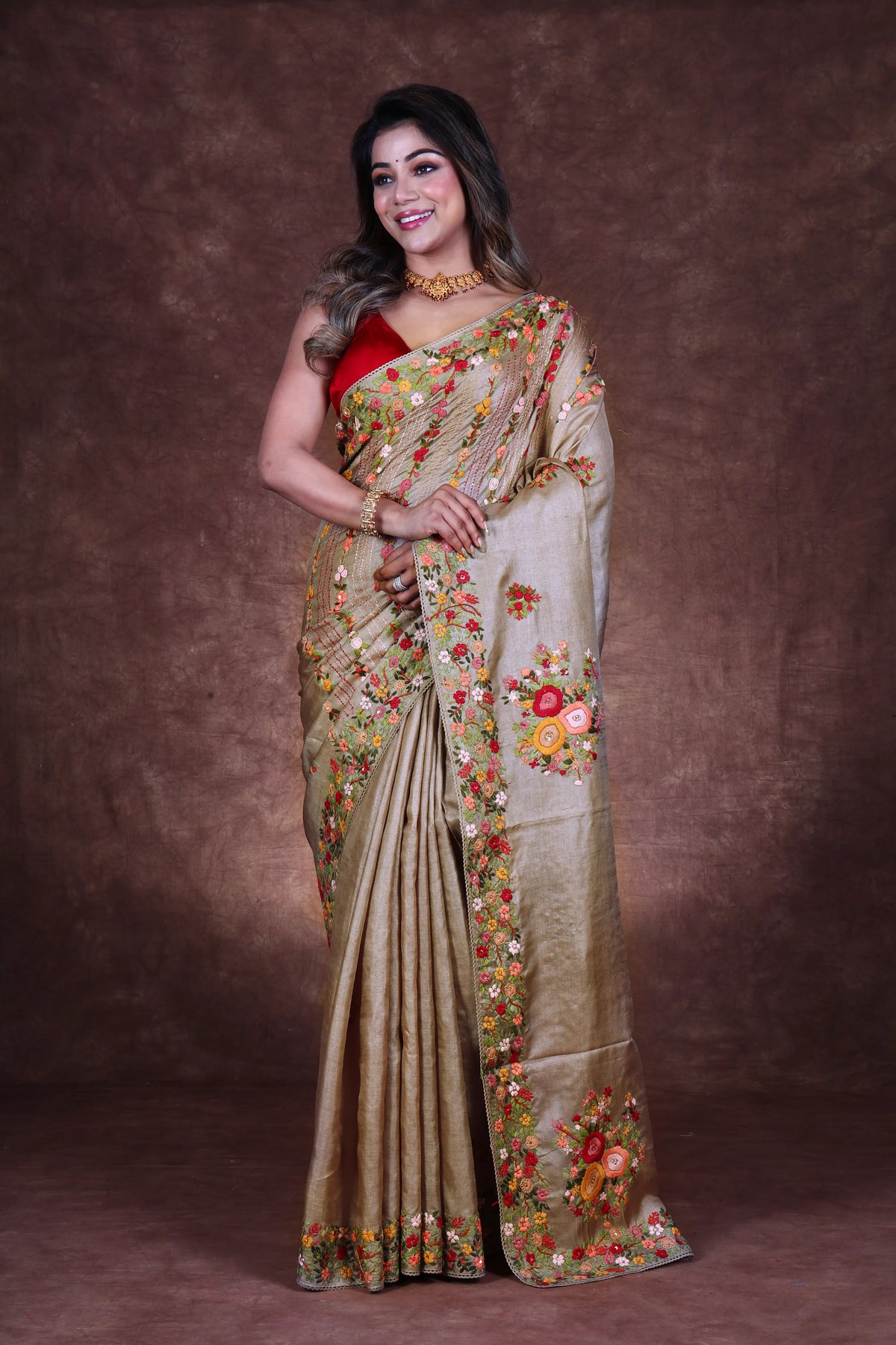 Light Brown Tussar Saree With Blouse Piece