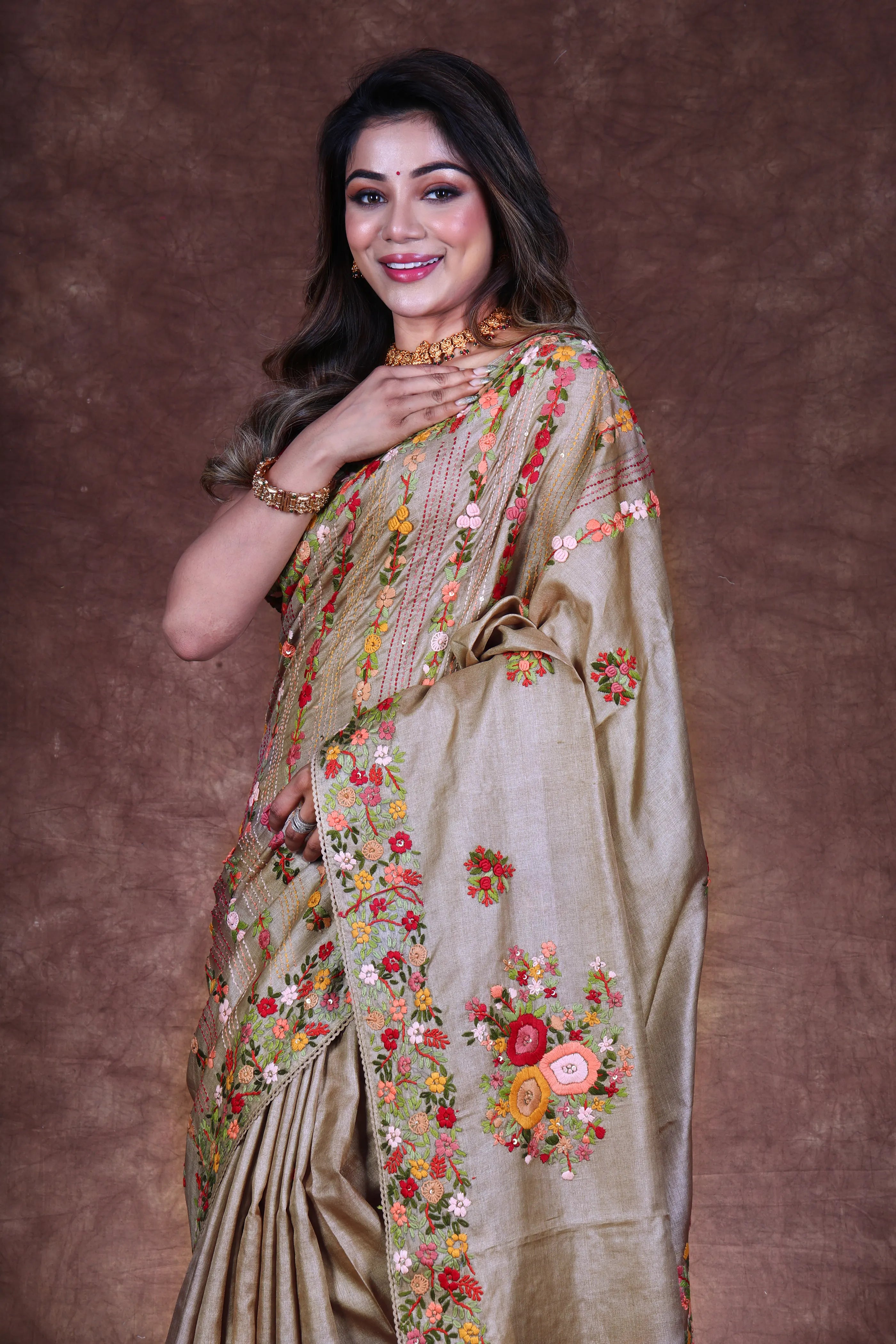 Light Brown Tussar Saree With Blouse Piece