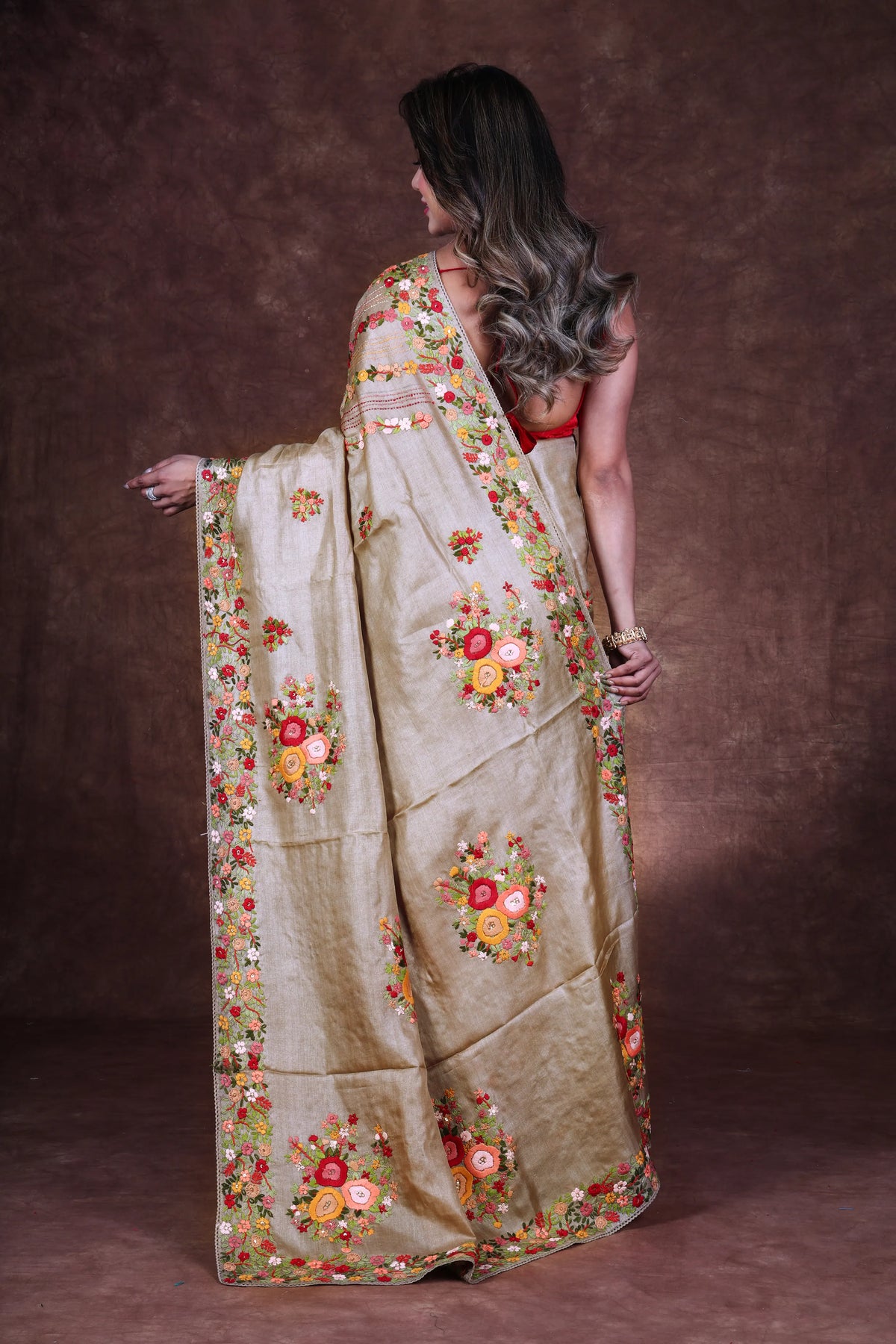Light Brown Tussar Saree With Blouse Piece