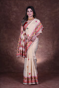 Cream Tussar Kathiyawadi Saree With Blouse Piece