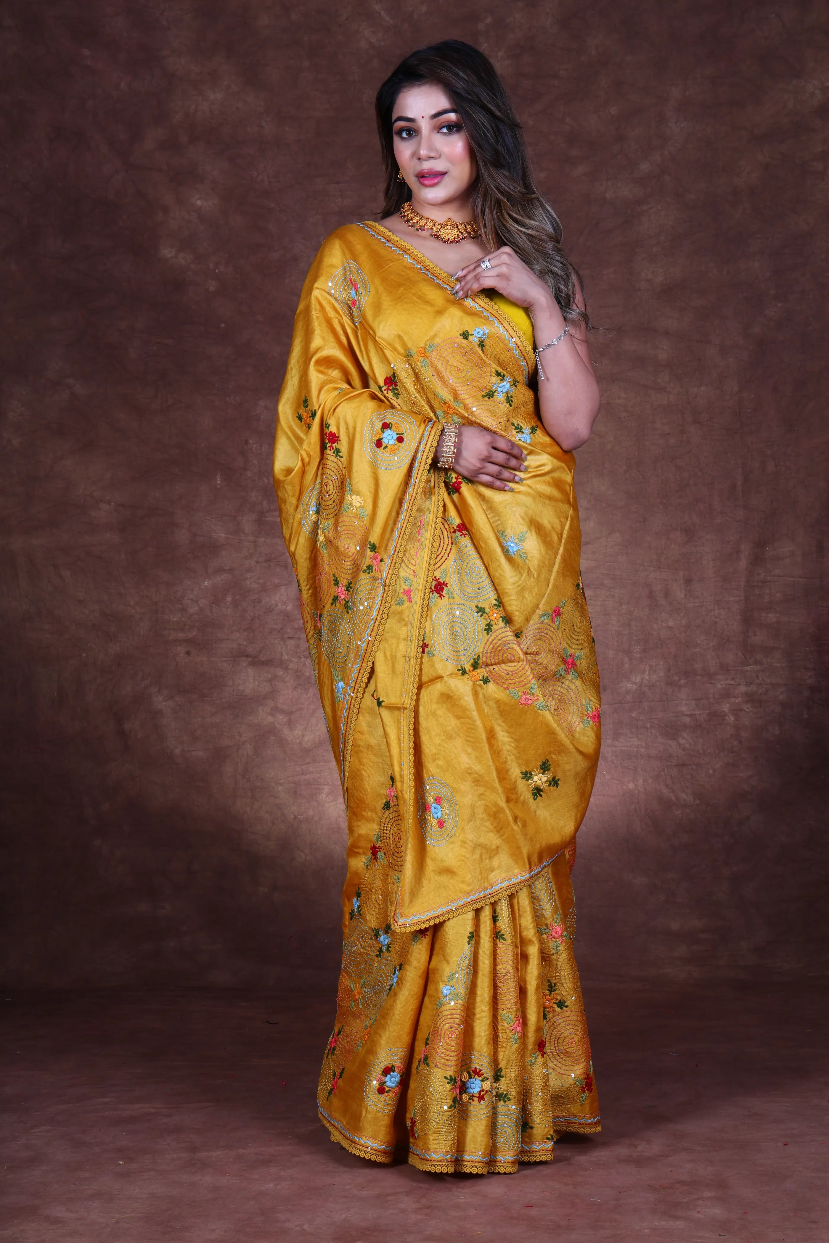 Mustard Yellow Tussar Saree With Blouse Piece