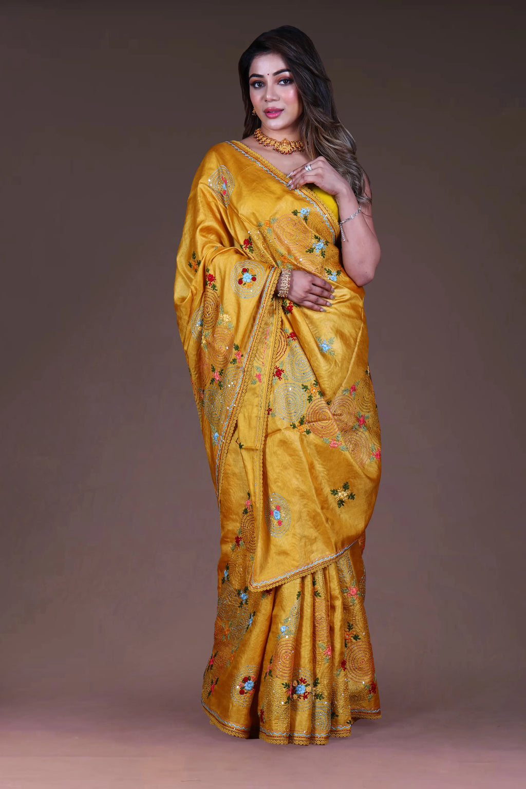 Mustard Yellow Tussar Saree With Blouse Piece