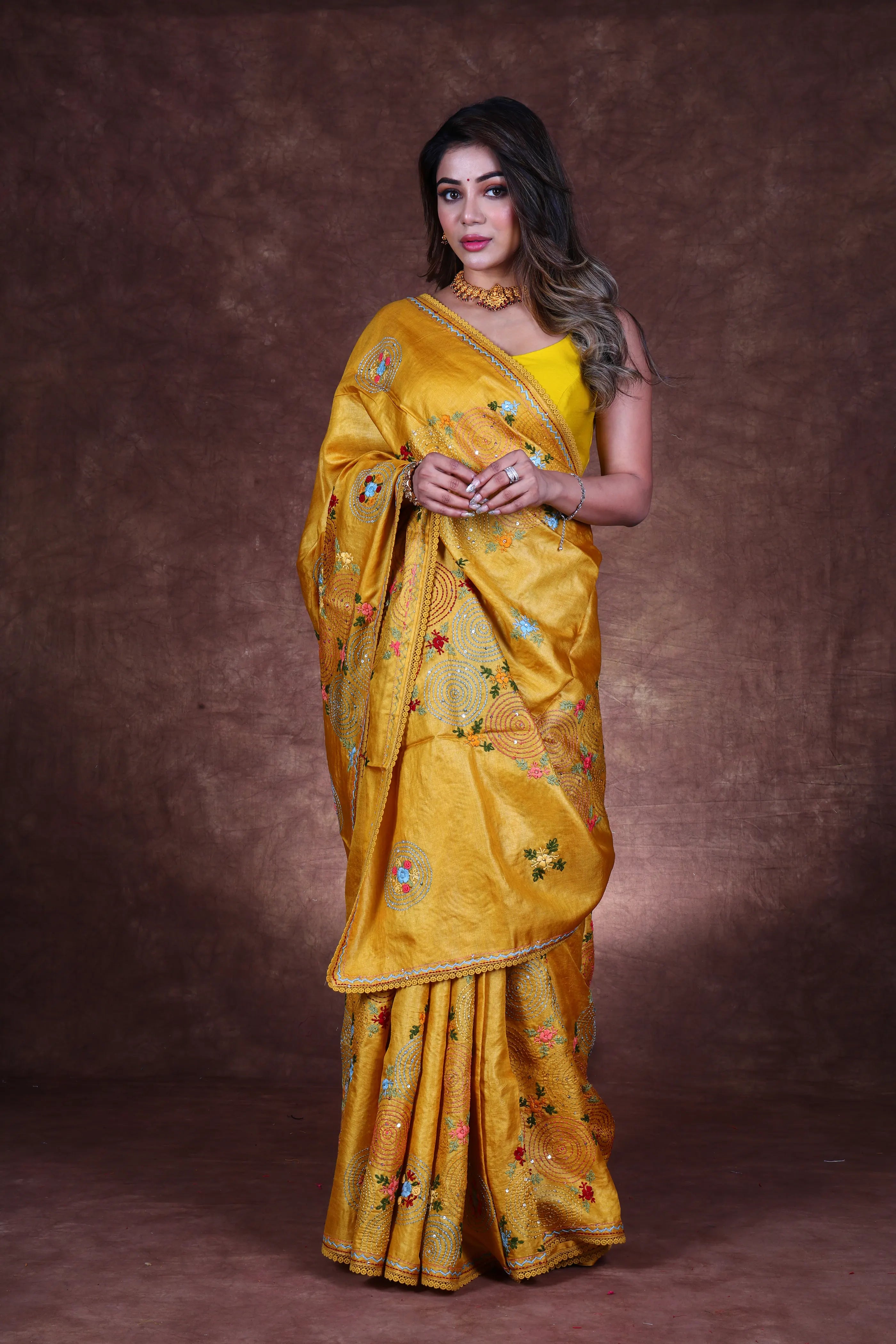 Mustard Yellow Tussar Saree With Blouse Piece