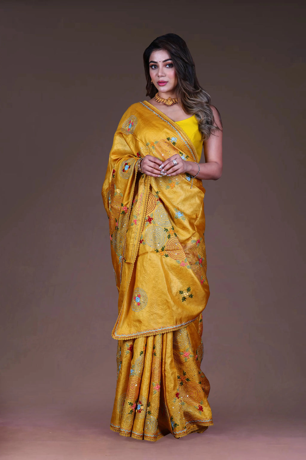 Mustard Yellow Tussar Saree With Blouse Piece