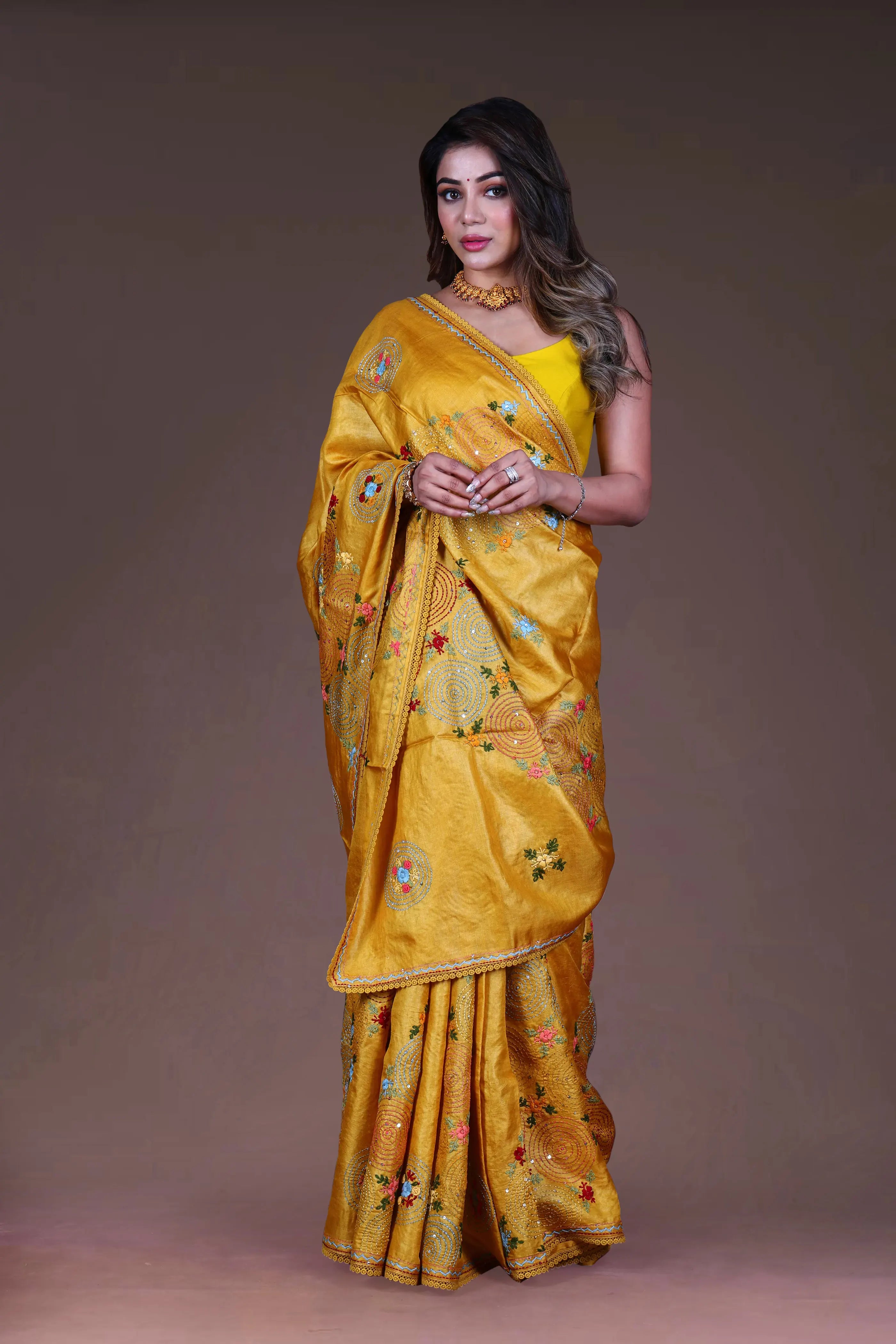 Mustard Yellow Tussar Saree With Blouse Piece