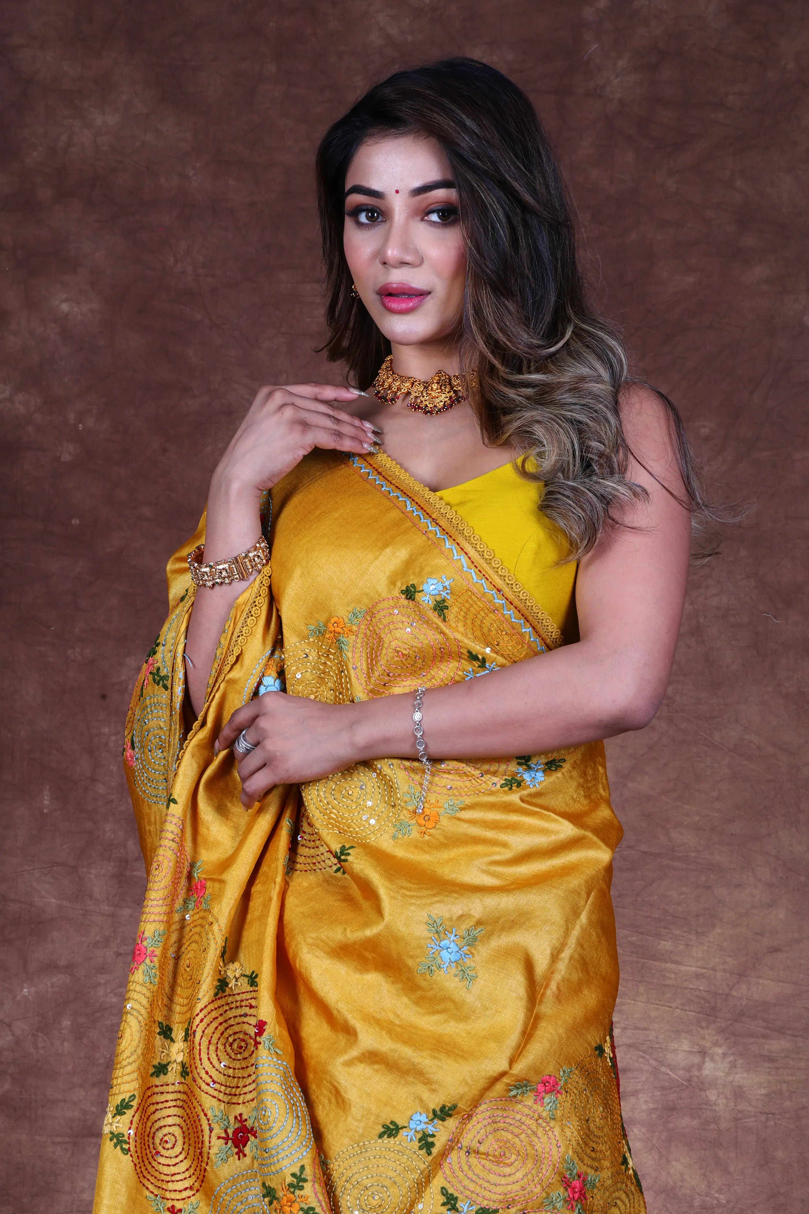 Mustard Yellow Tussar Saree With Blouse Piece