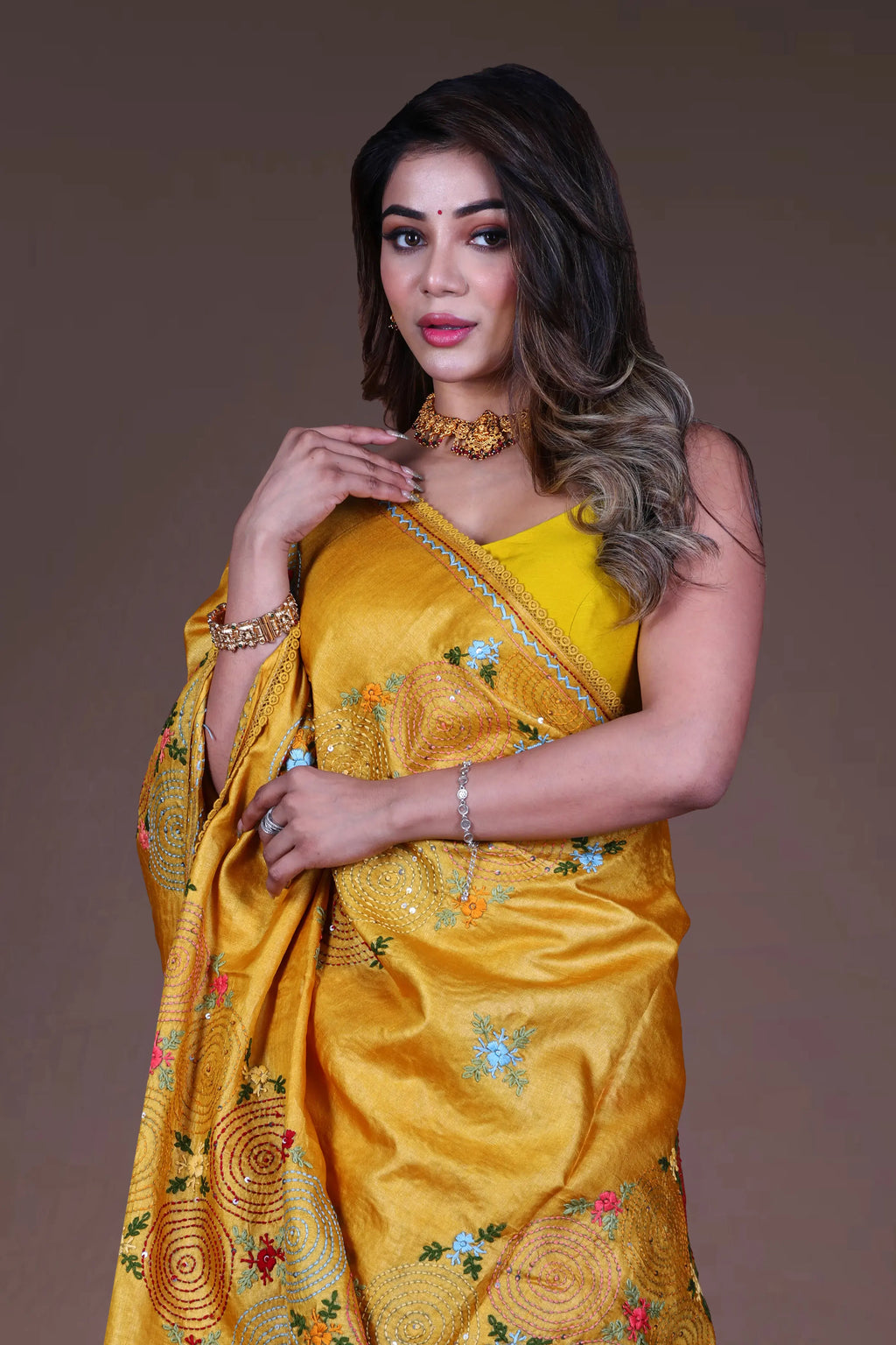 Mustard Yellow Tussar Saree With Blouse Piece