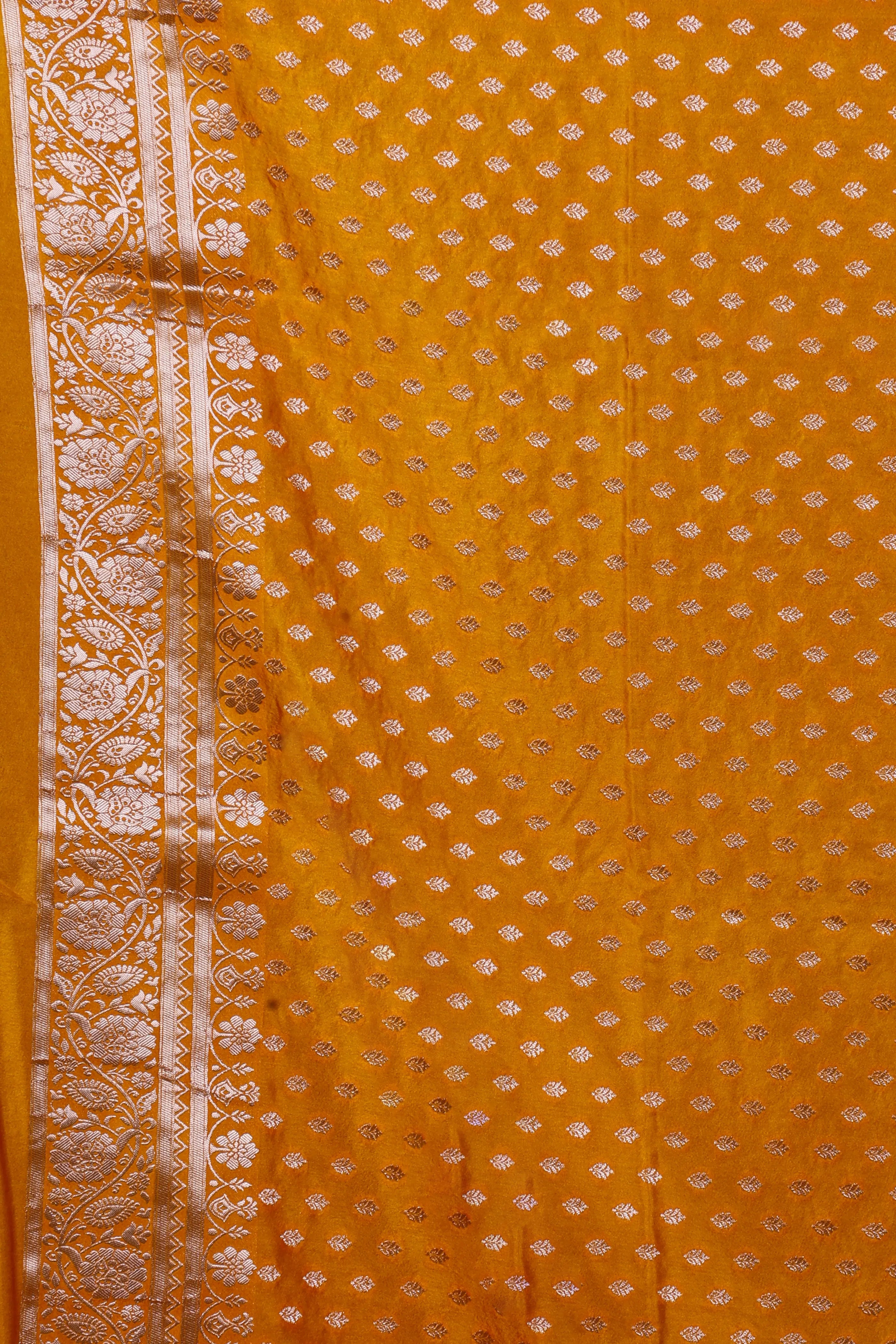 Mango Yellow Blended Crepe Banarasi Saree With Blouse Piece