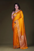 Mango Yellow Blended Crepe Banarasi Saree With Blouse Piece