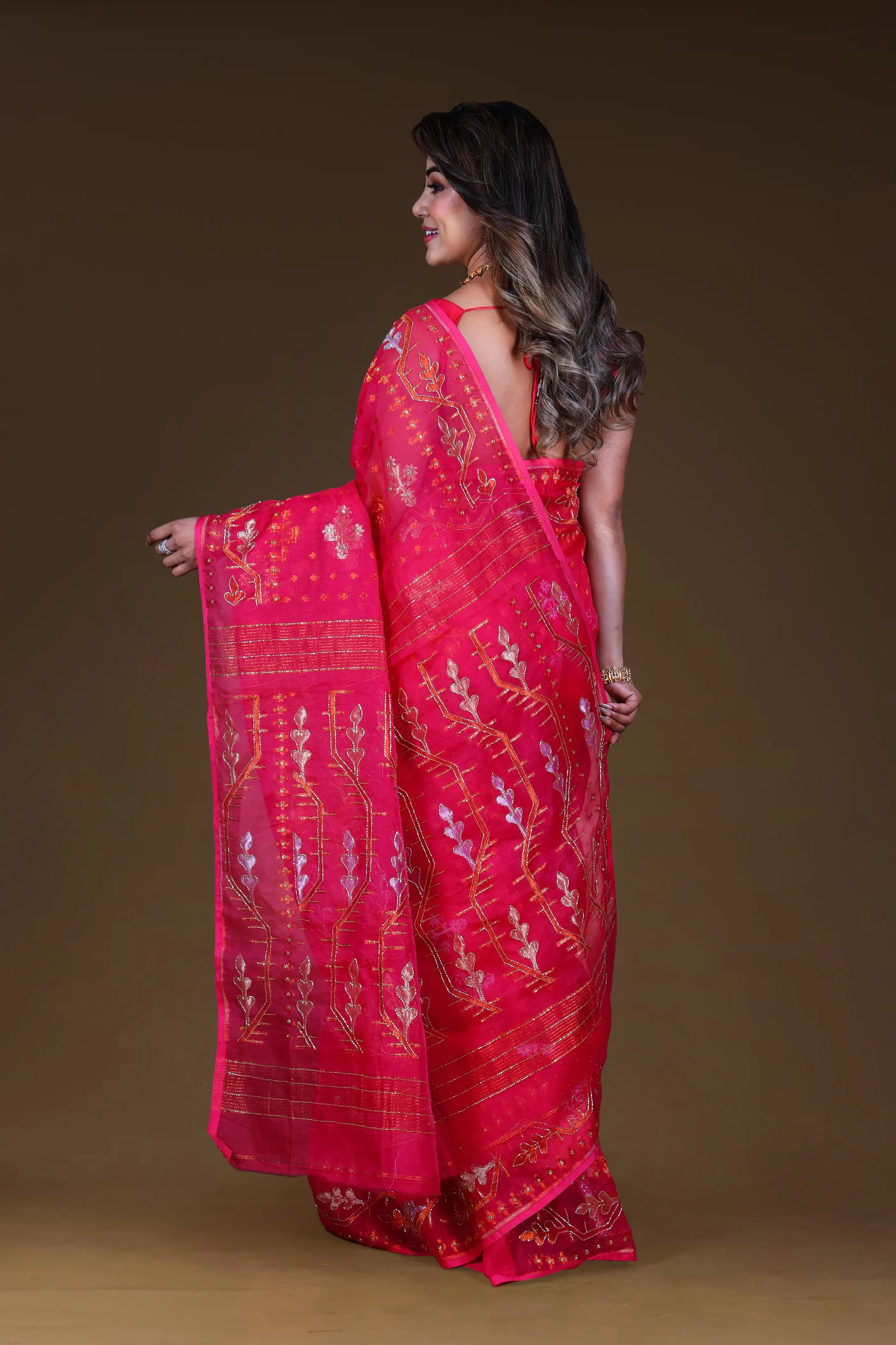 Pink Bengal Muslin Jamdani Saree With Blouse Piece