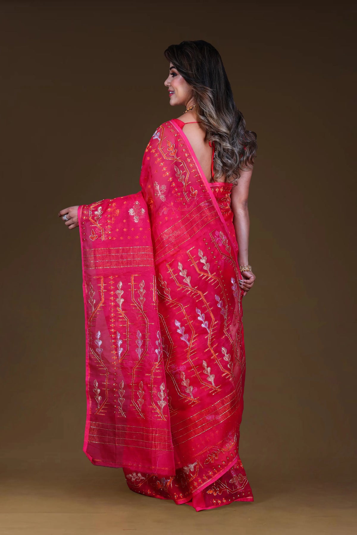 Pink Bengal Muslin Jamdani Saree With Blouse Piece