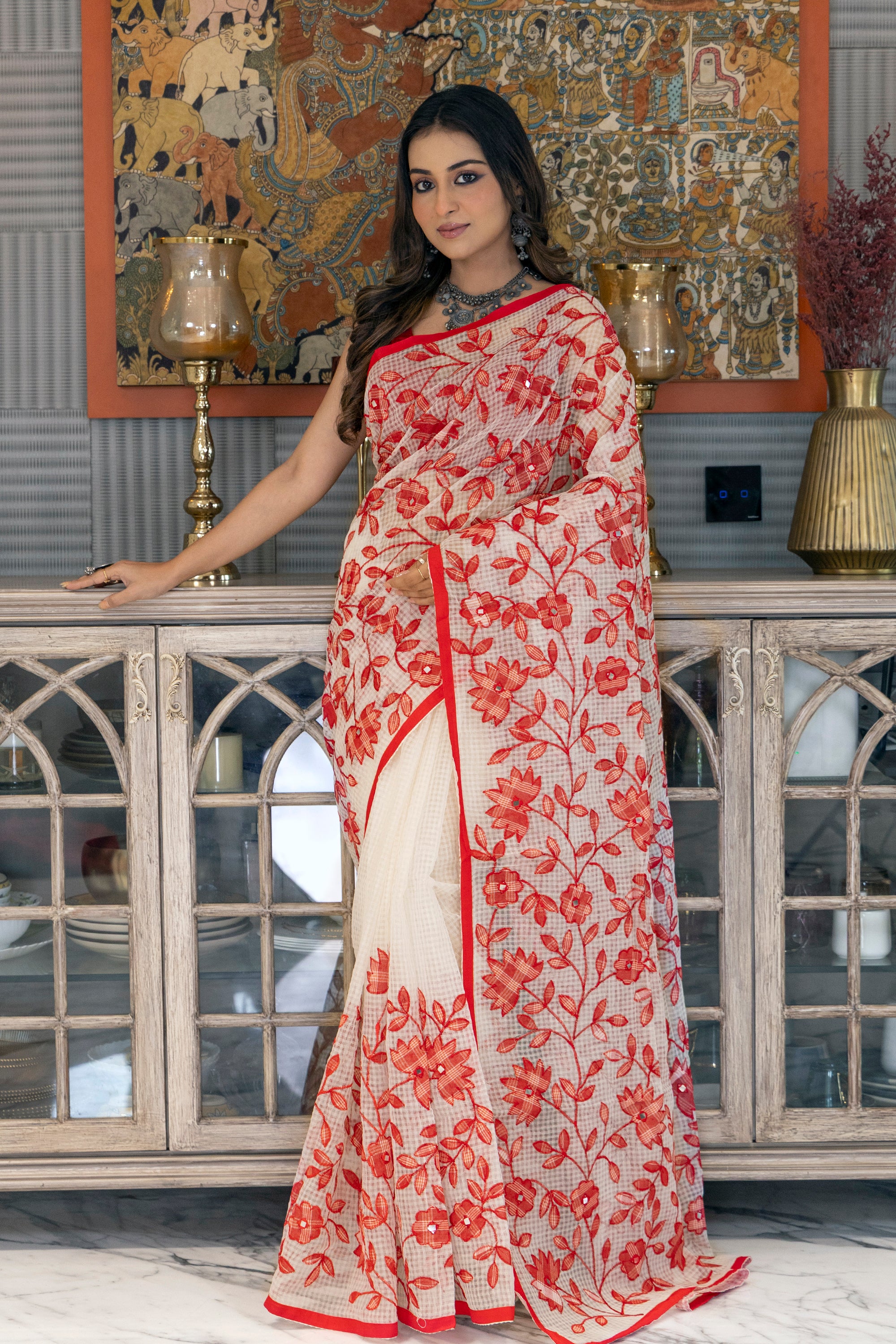 Resham Check Applique Work