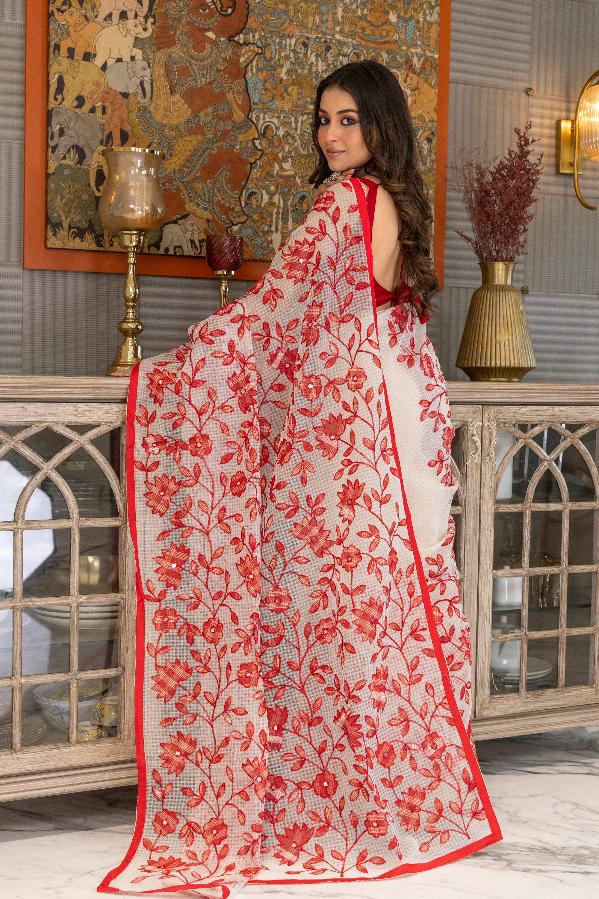 Resham Check Applique Work