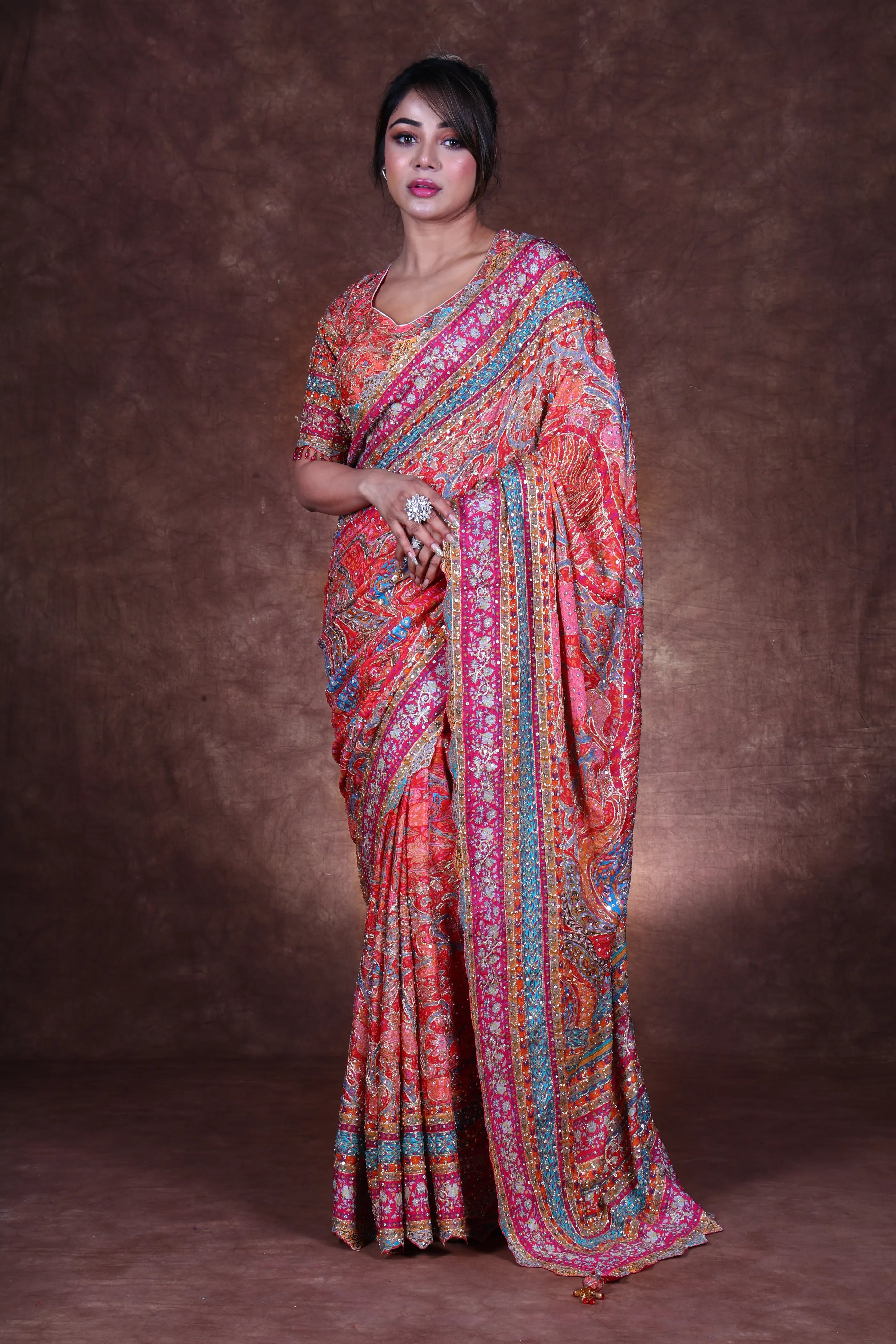Rani Blended Chiffon Chiffon Saree With Blouse Piece