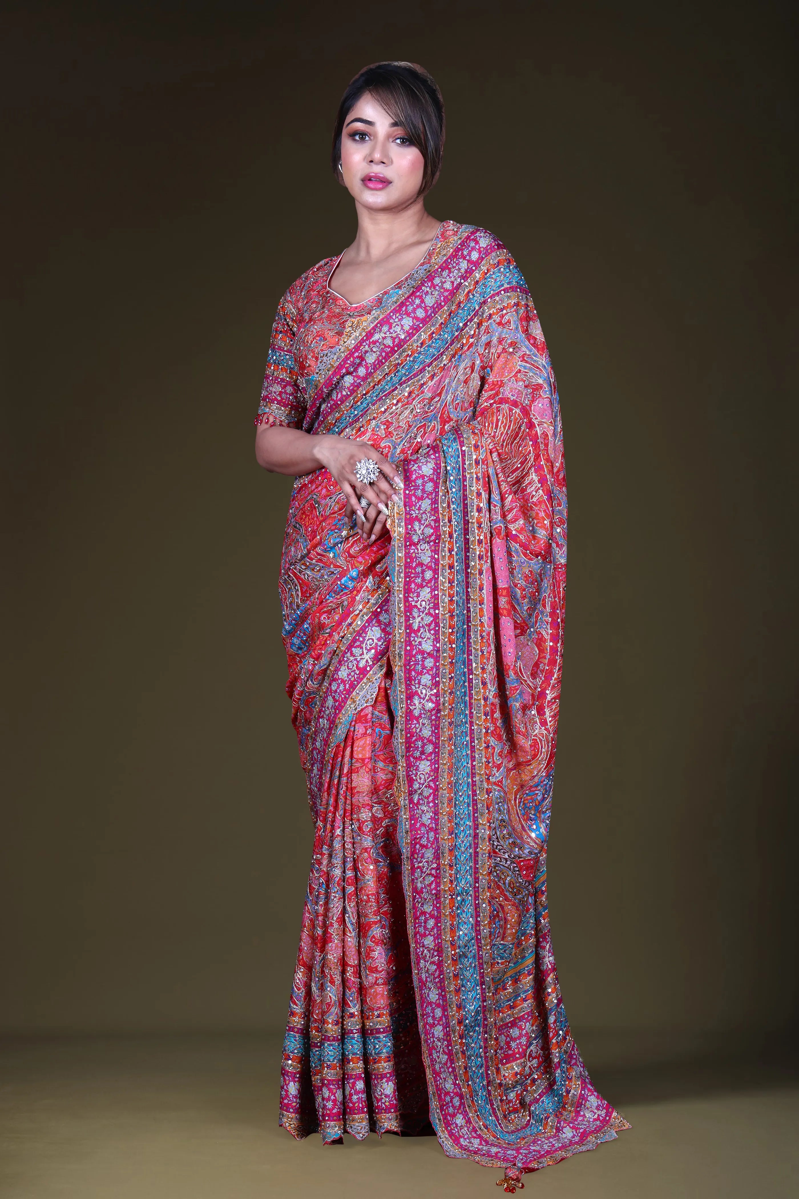 Rani Blended Chiffon Saree With Blouse Piece