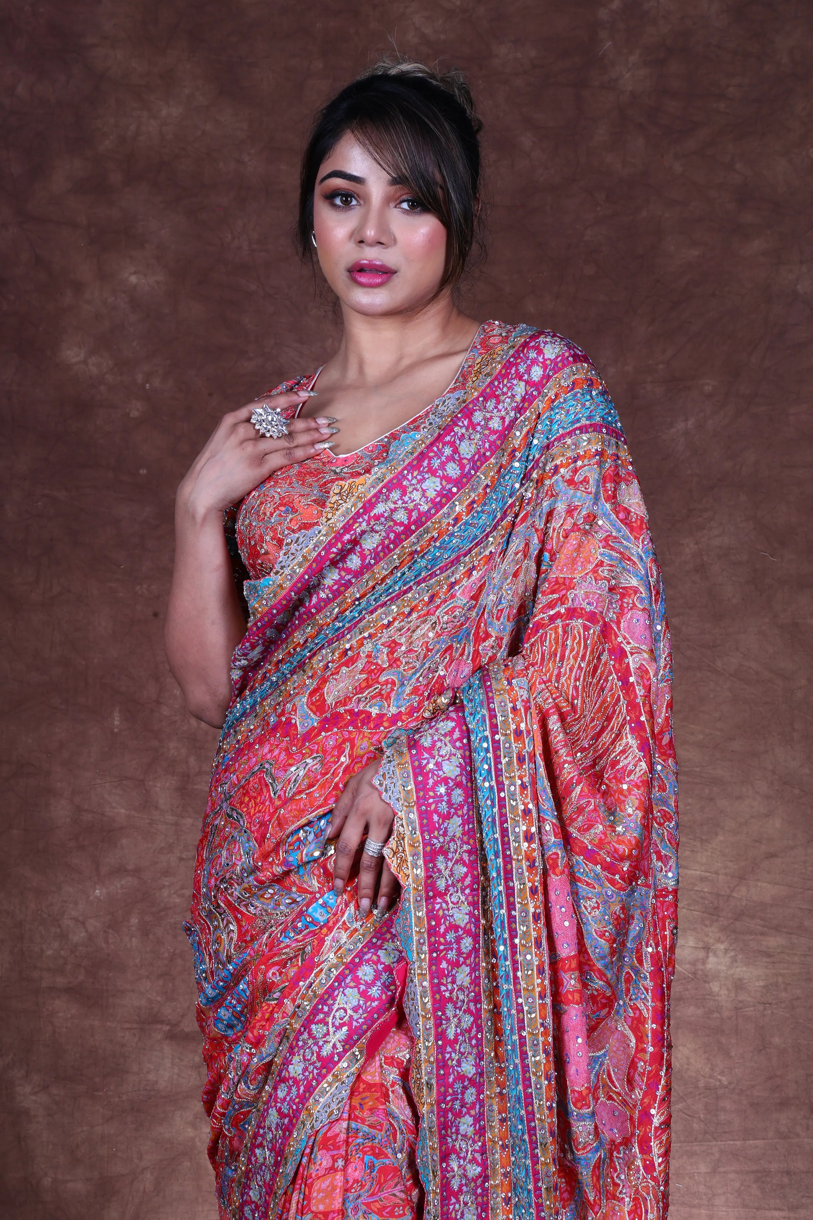 Rani Blended Chiffon Chiffon Saree With Blouse Piece