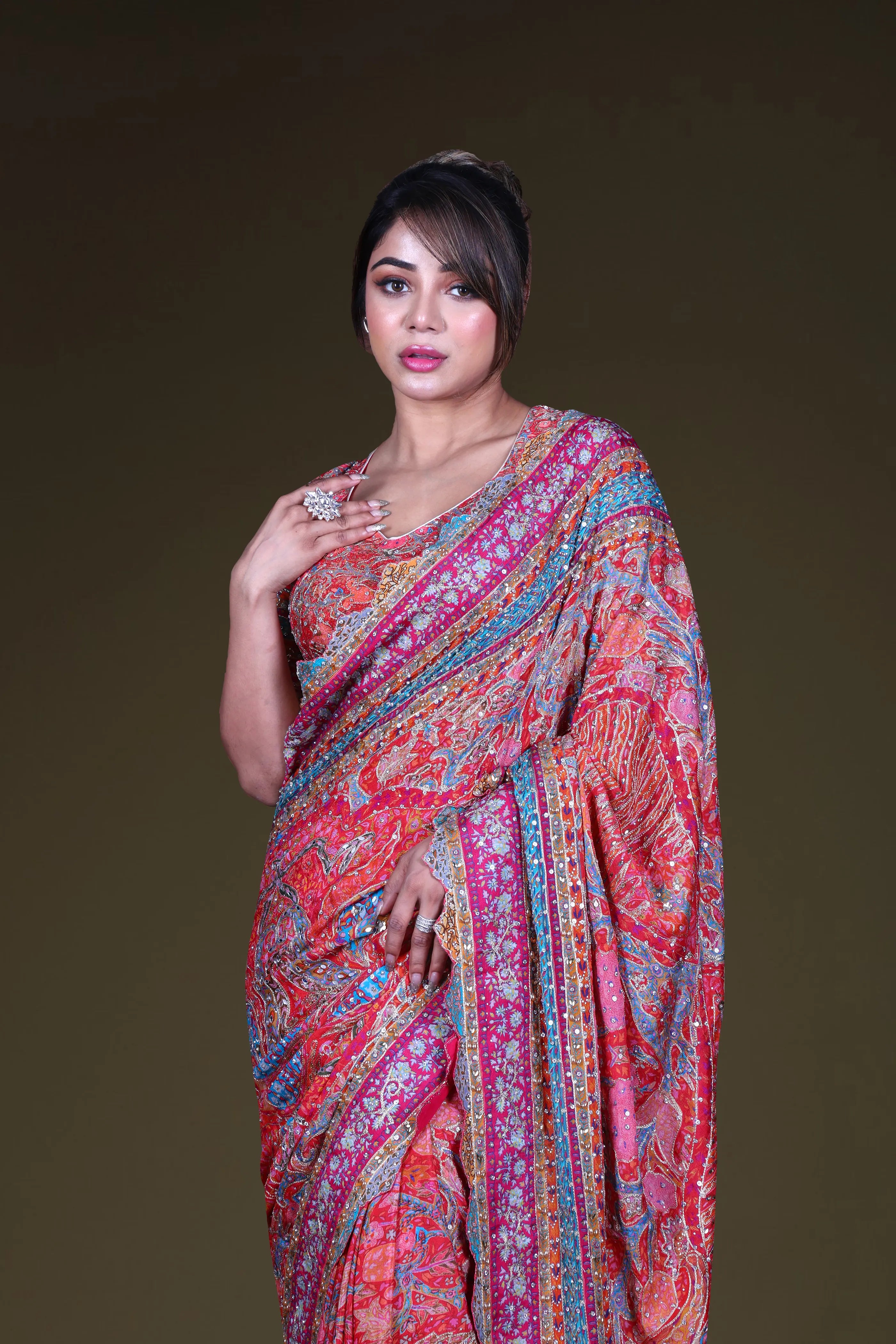 Rani Blended Chiffon Saree With Blouse Piece