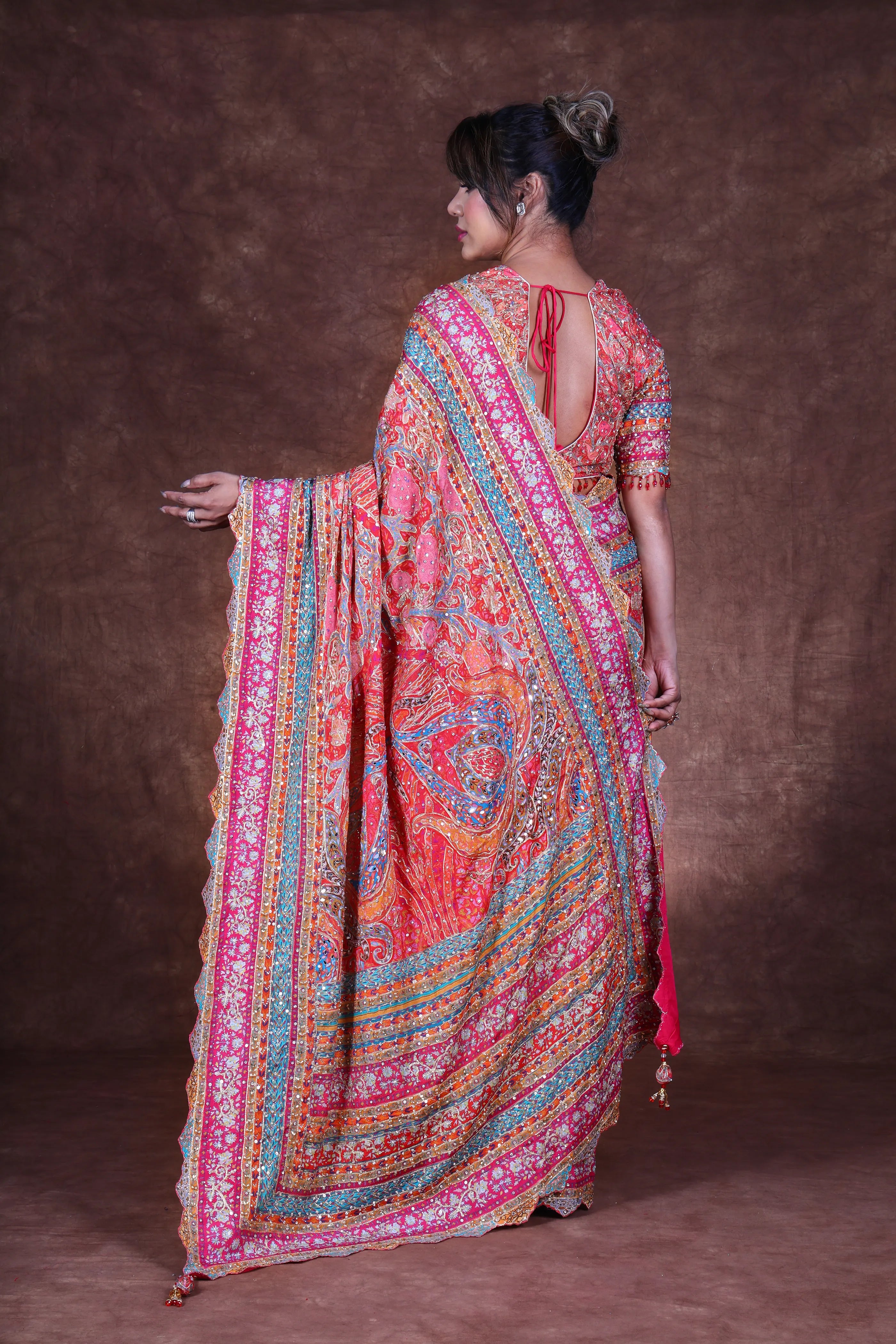 Rani Blended Chiffon Chiffon Saree With Blouse Piece