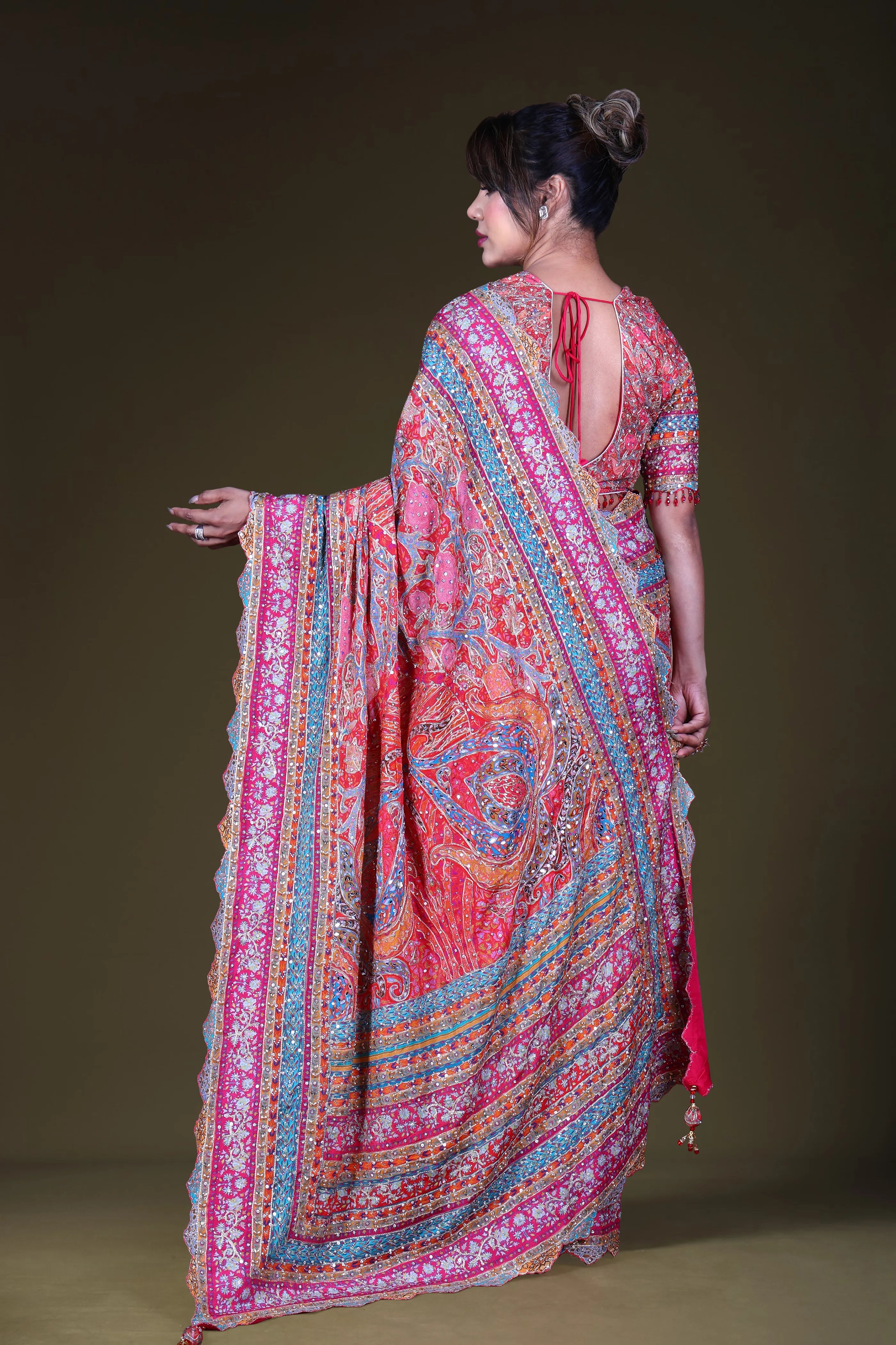 Rani Blended Chiffon Saree With Blouse Piece