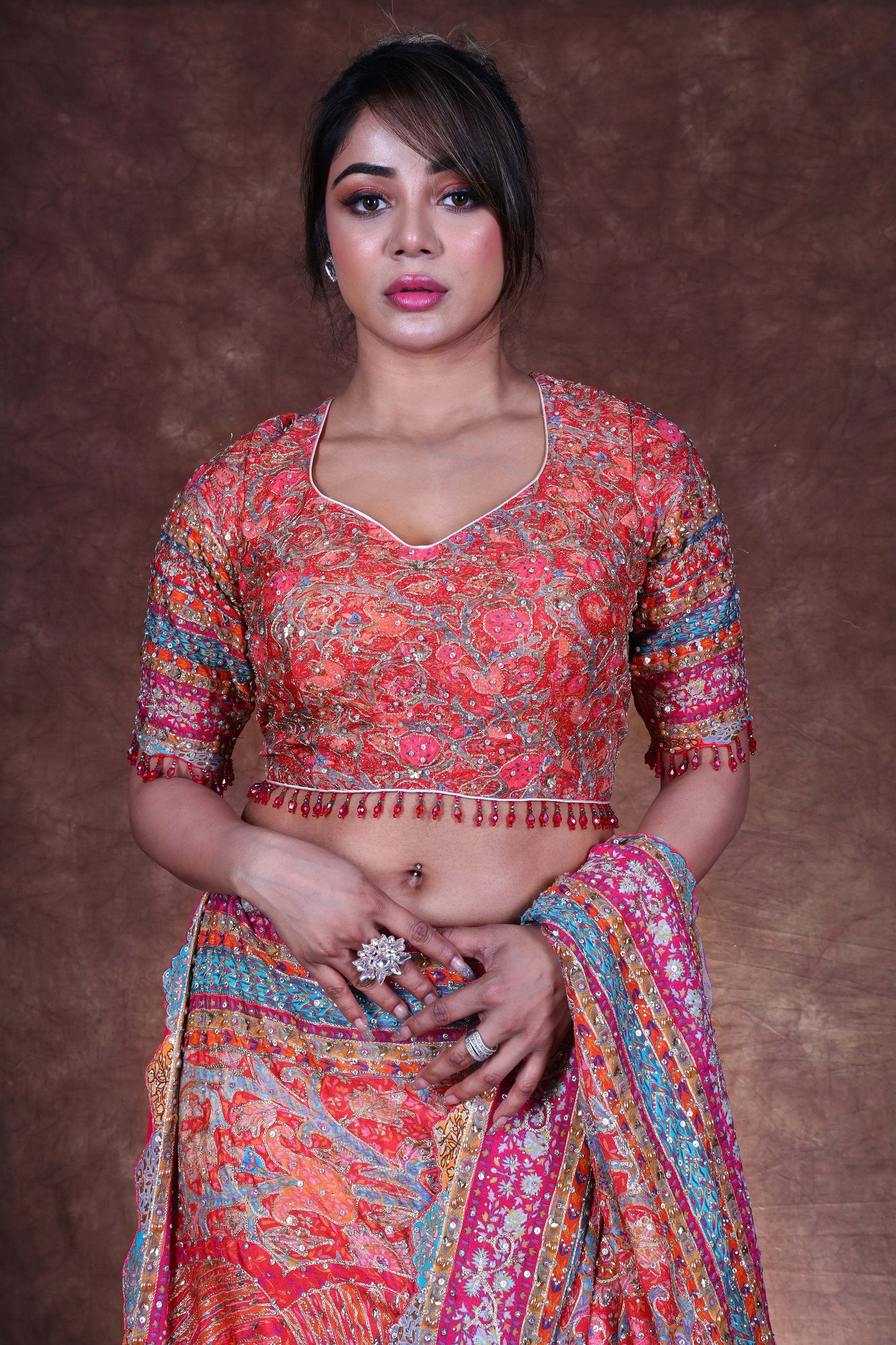 Rani Blended Chiffon Chiffon Saree With Blouse Piece